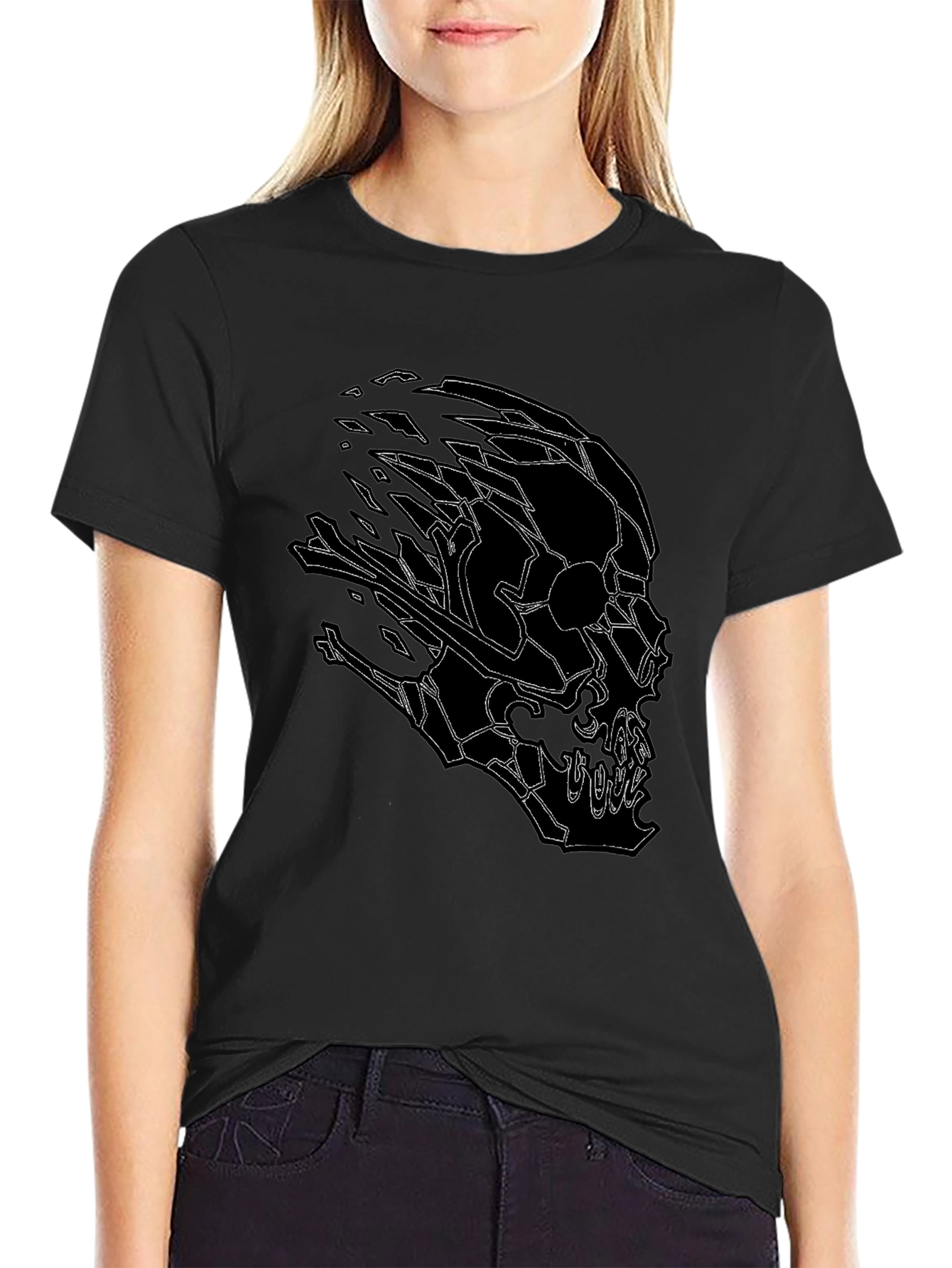 Distorted Skull Graphic Black T-Shirt