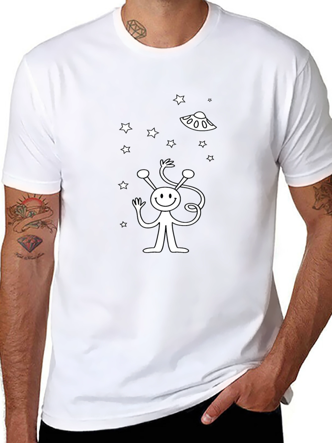 Alien UFO Graphic Black T-Shirt