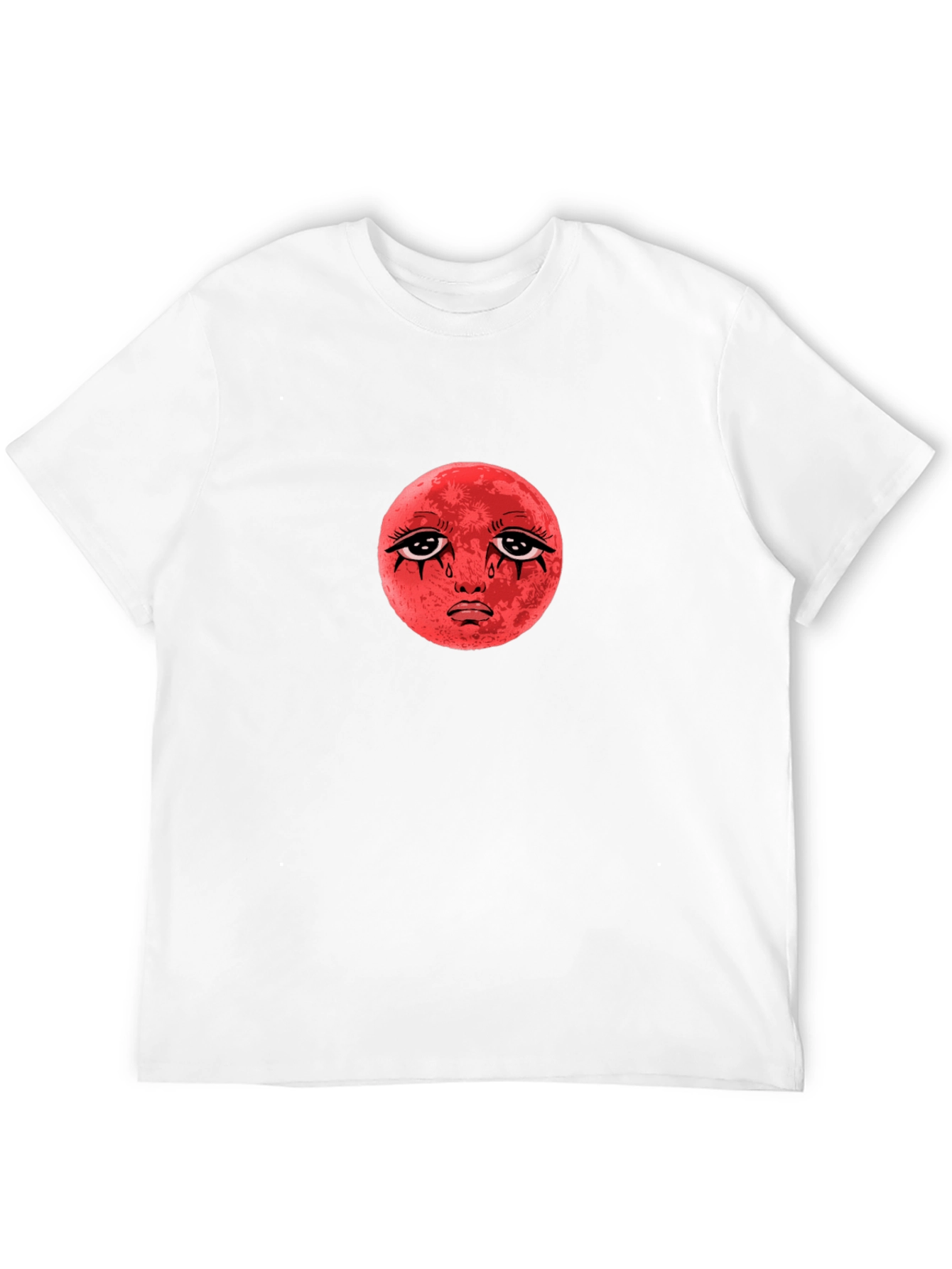 Red Moon Face Black T-Shirt