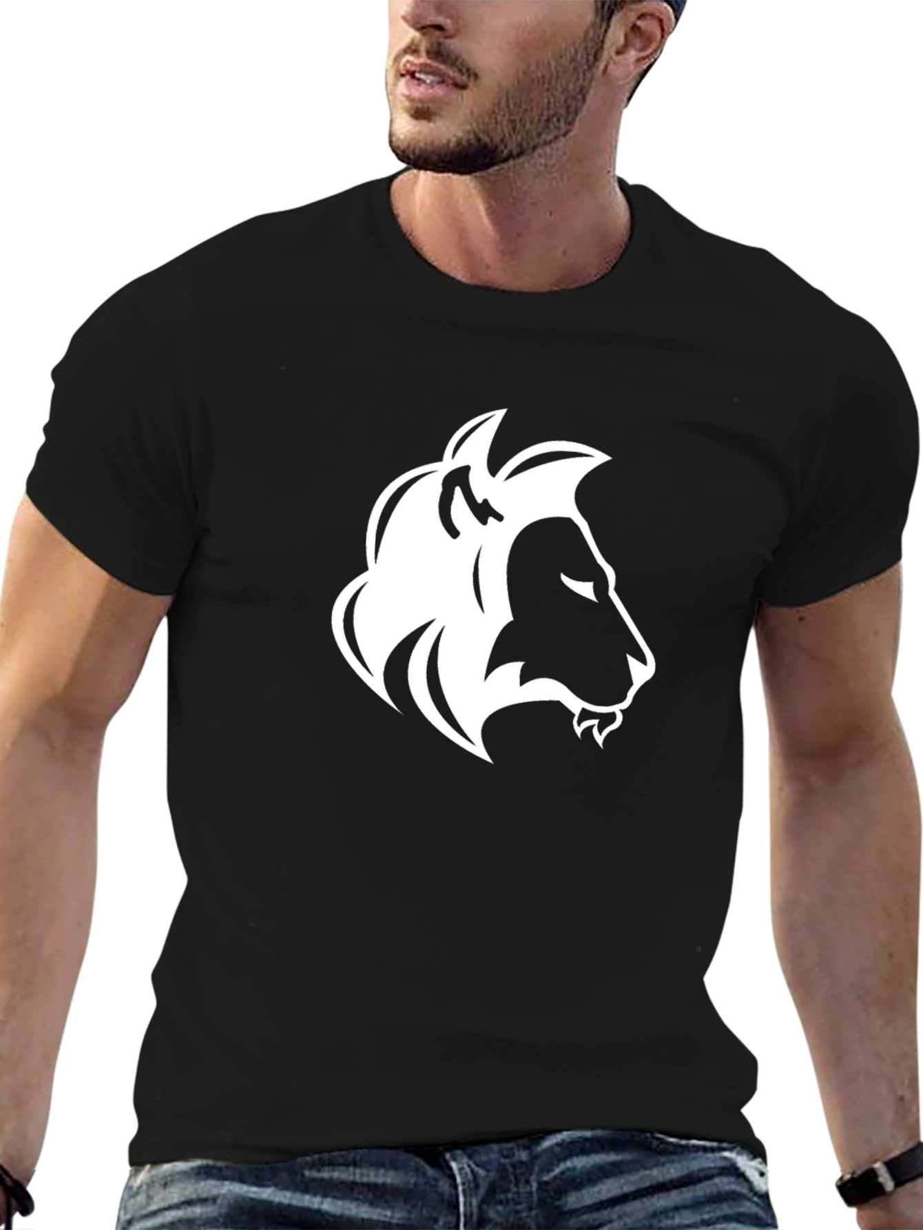 Black Tee with Lion Graphic