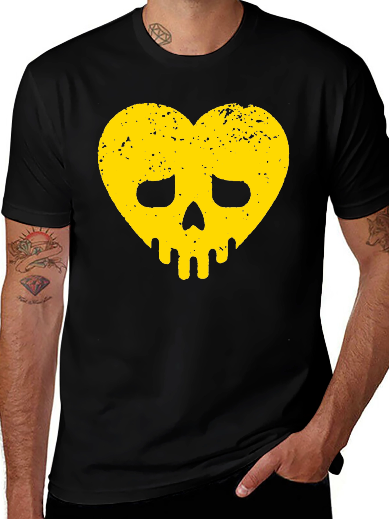 Heart Skull Graphic Tee - Black
