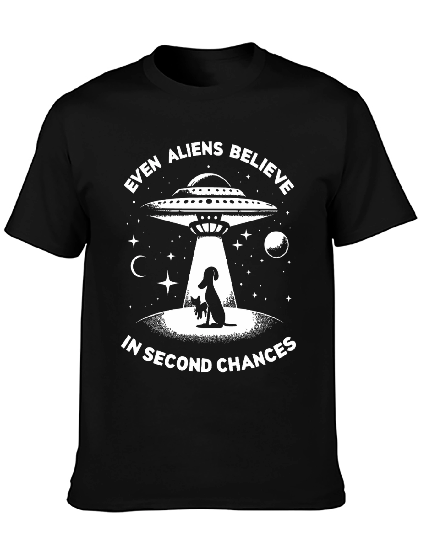 Even Aliens Believe Dog & Cat UFO Graphic T-Shirt