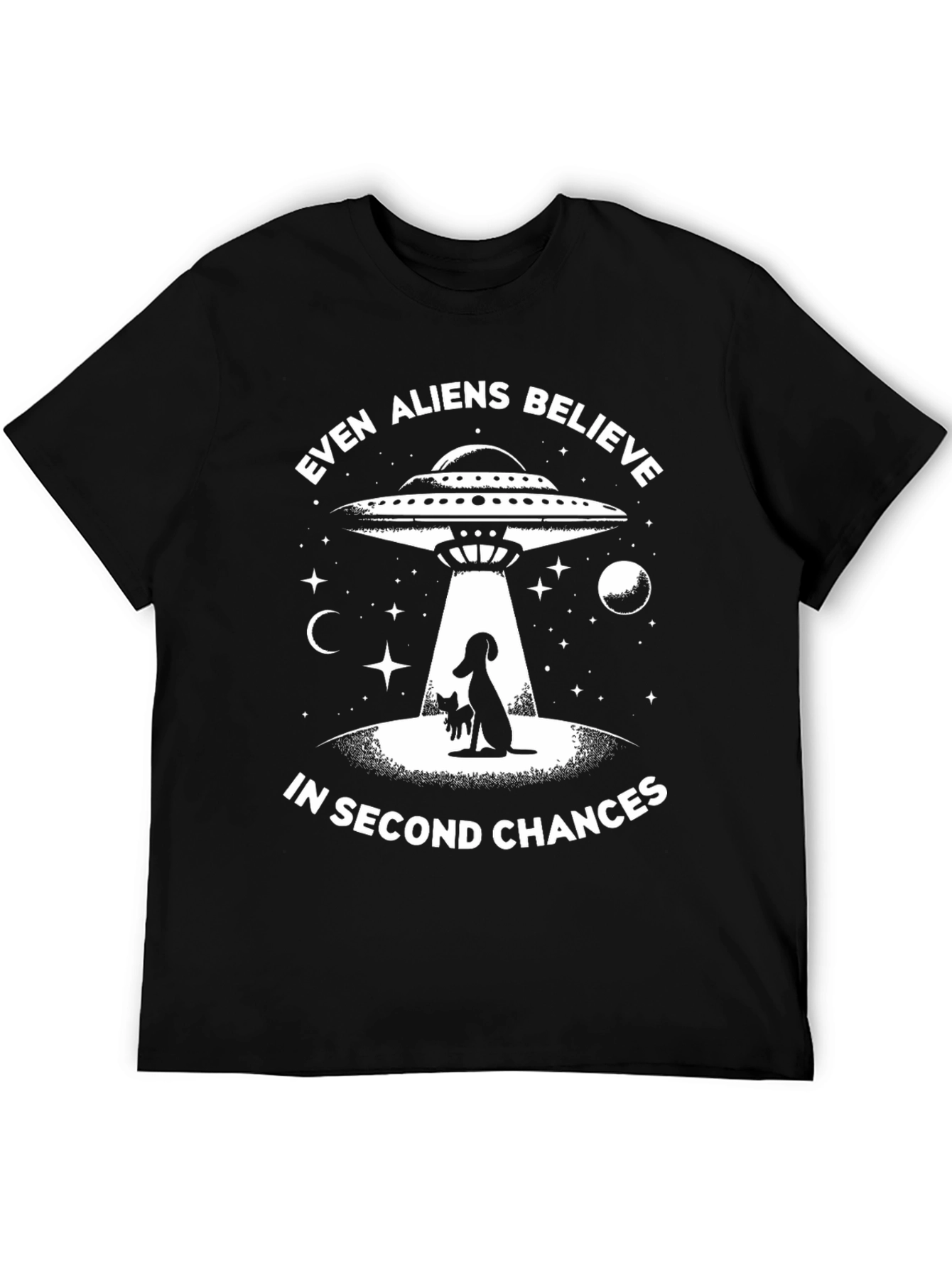 Even Aliens Believe Dog & Cat UFO Graphic T-Shirt