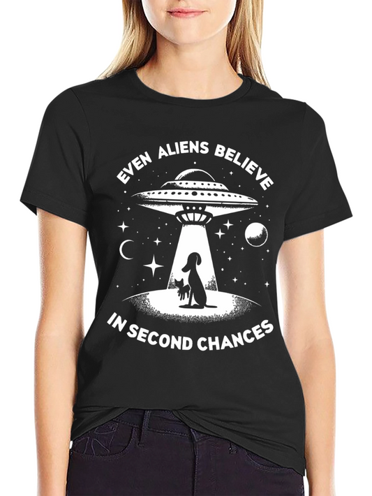 Even Aliens Believe Dog & Cat UFO Graphic T-Shirt