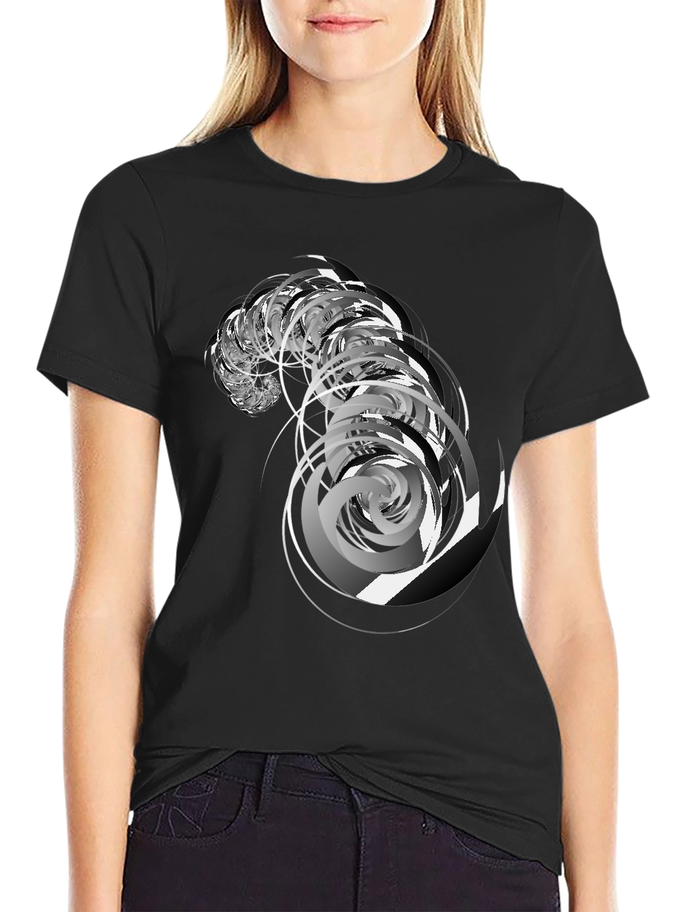 Abstract Swirl Graphic Black Tee