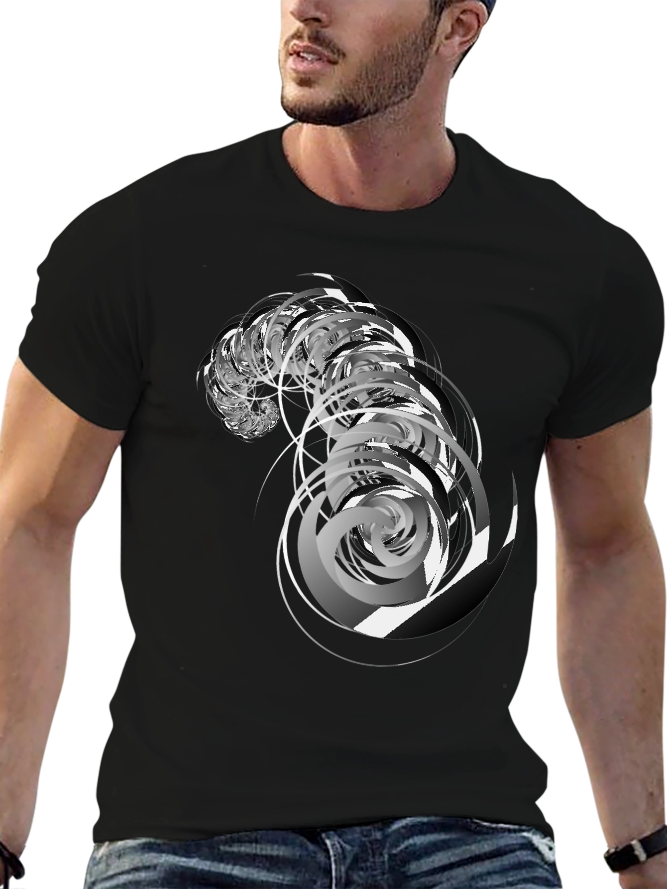 Abstract Swirl Graphic Black Tee