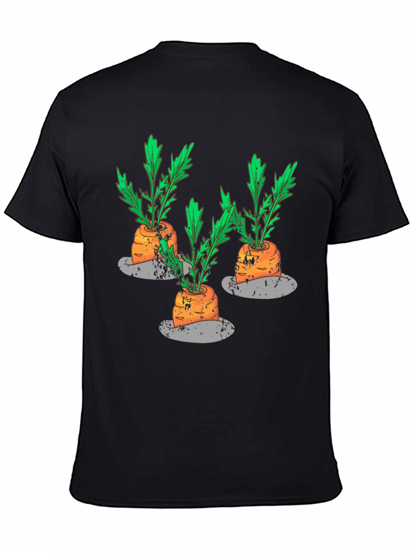 Whimsical Carrot Print Black T-Shirt