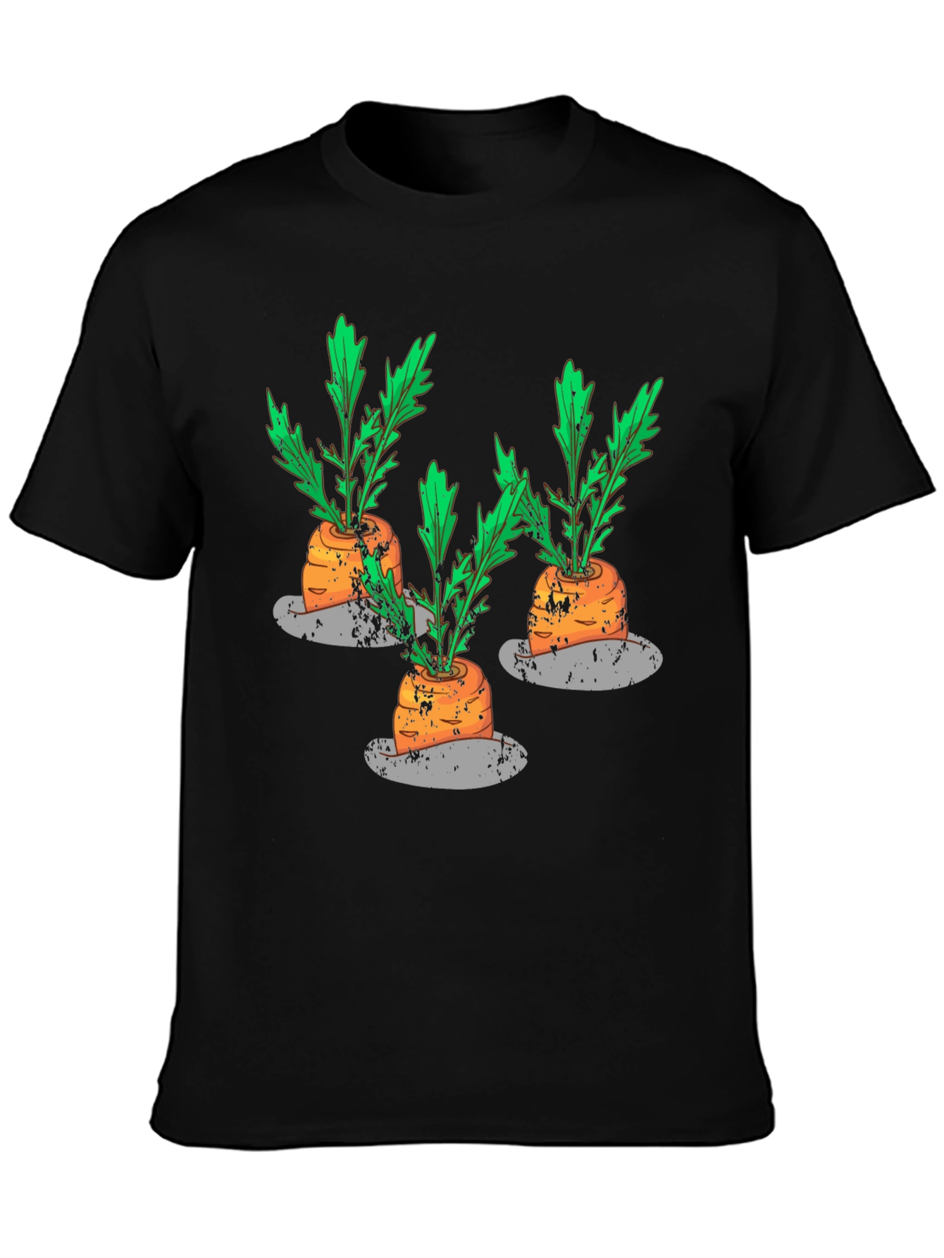 Whimsical Carrot Print Black T-Shirt