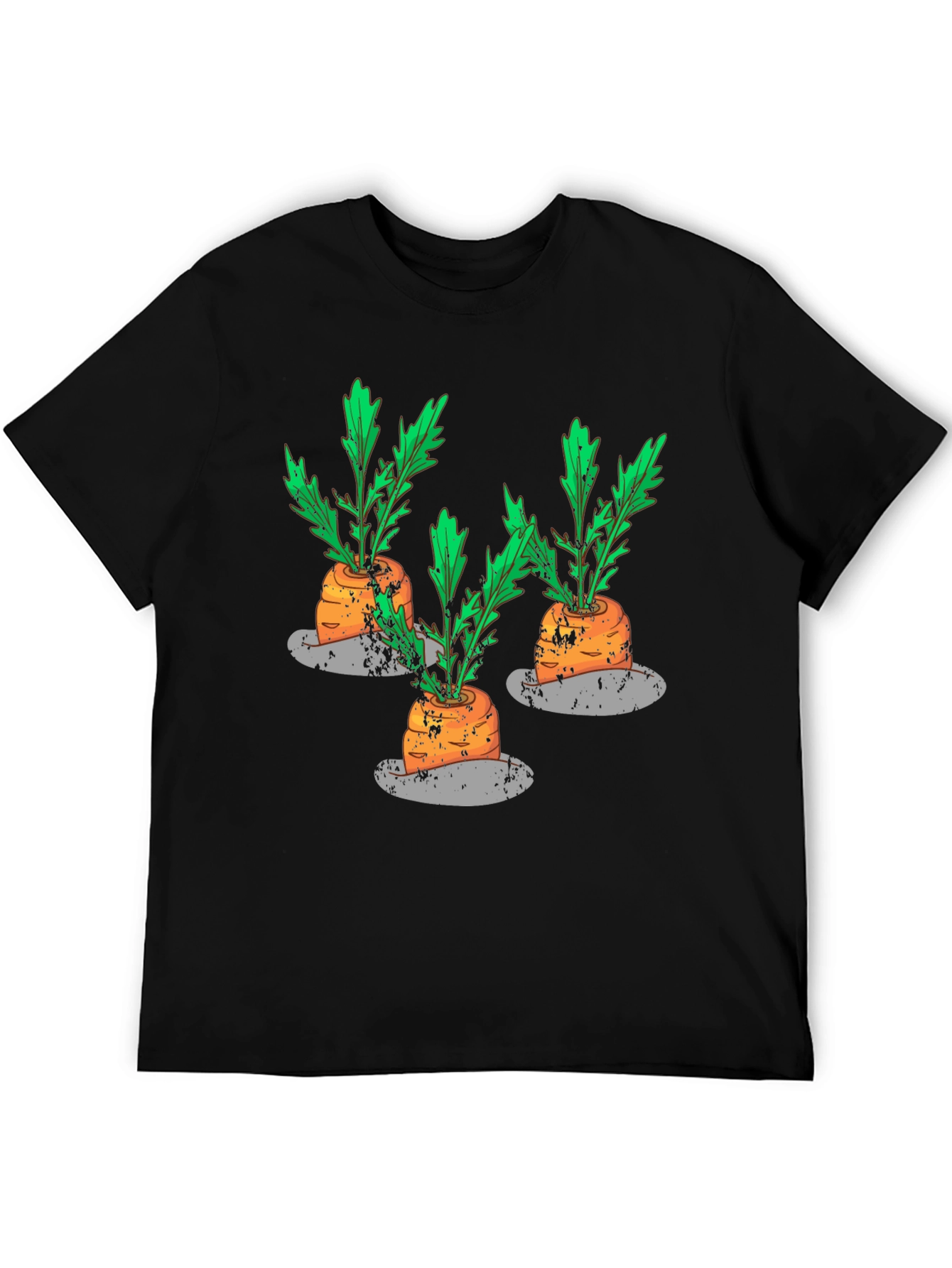 Whimsical Carrot Print Black T-Shirt