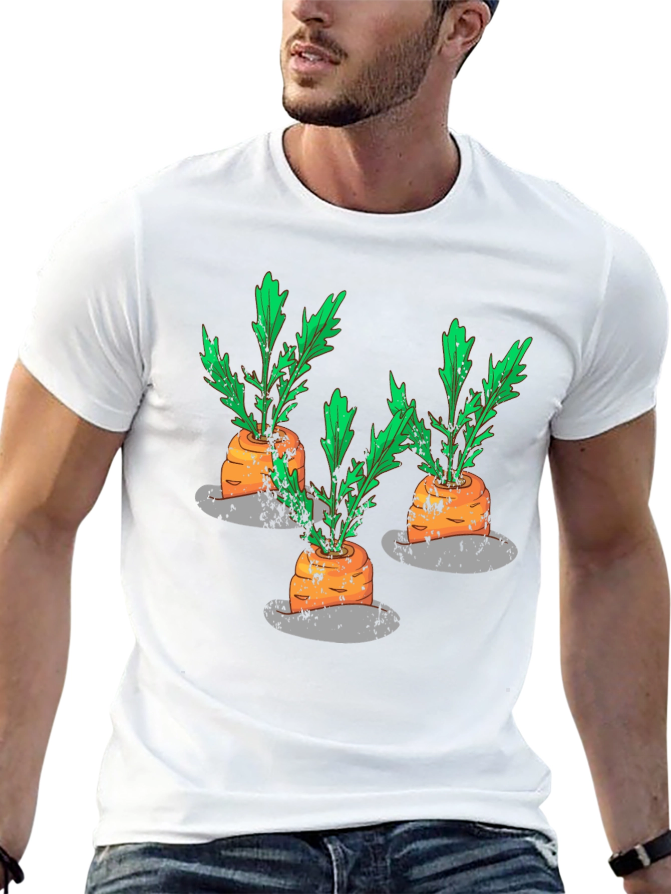Whimsical Carrot Print Black T-Shirt