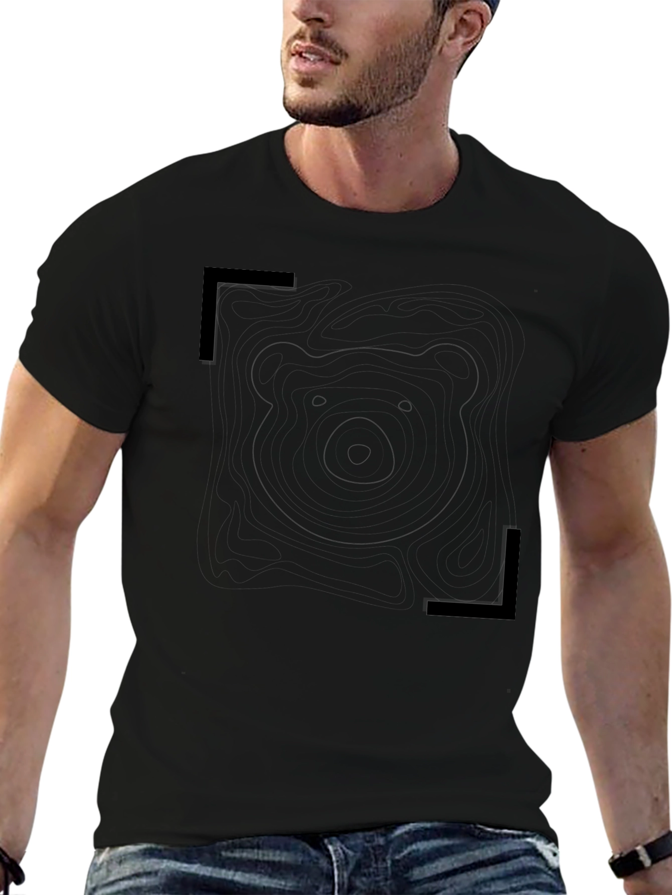 Mens Black Graphic Tee - Bear Outline Design