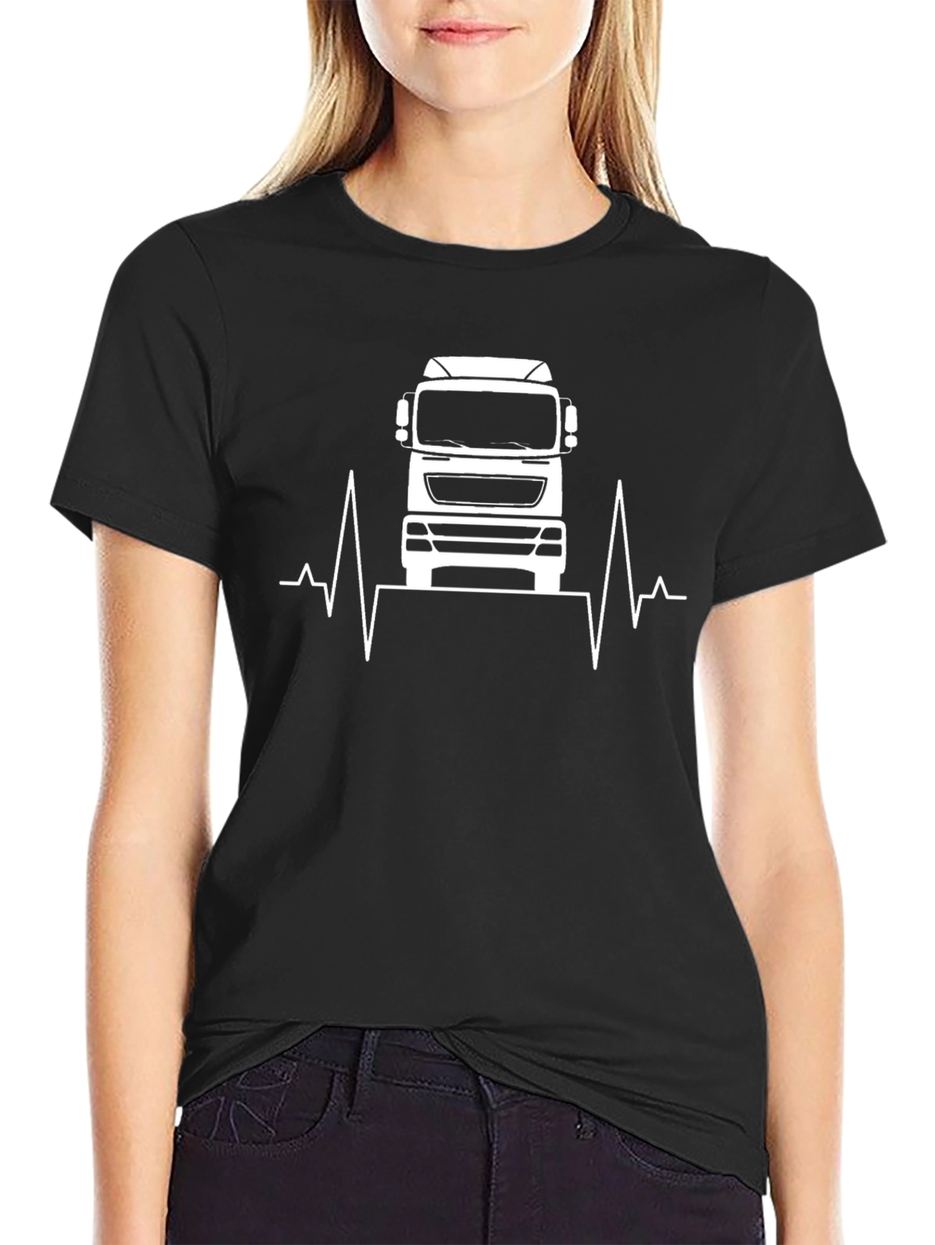 Truck Heartbeat Graphic T-Shirt - Black