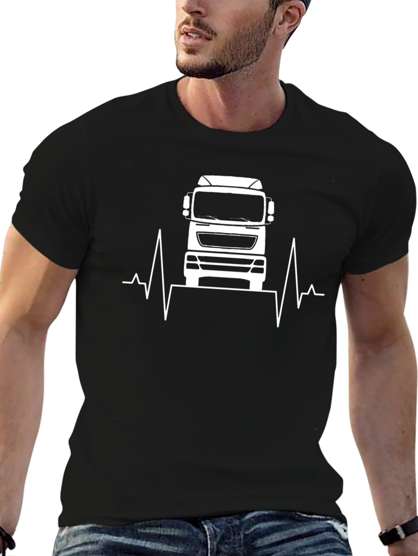 Truck Heartbeat Graphic T-Shirt - Black