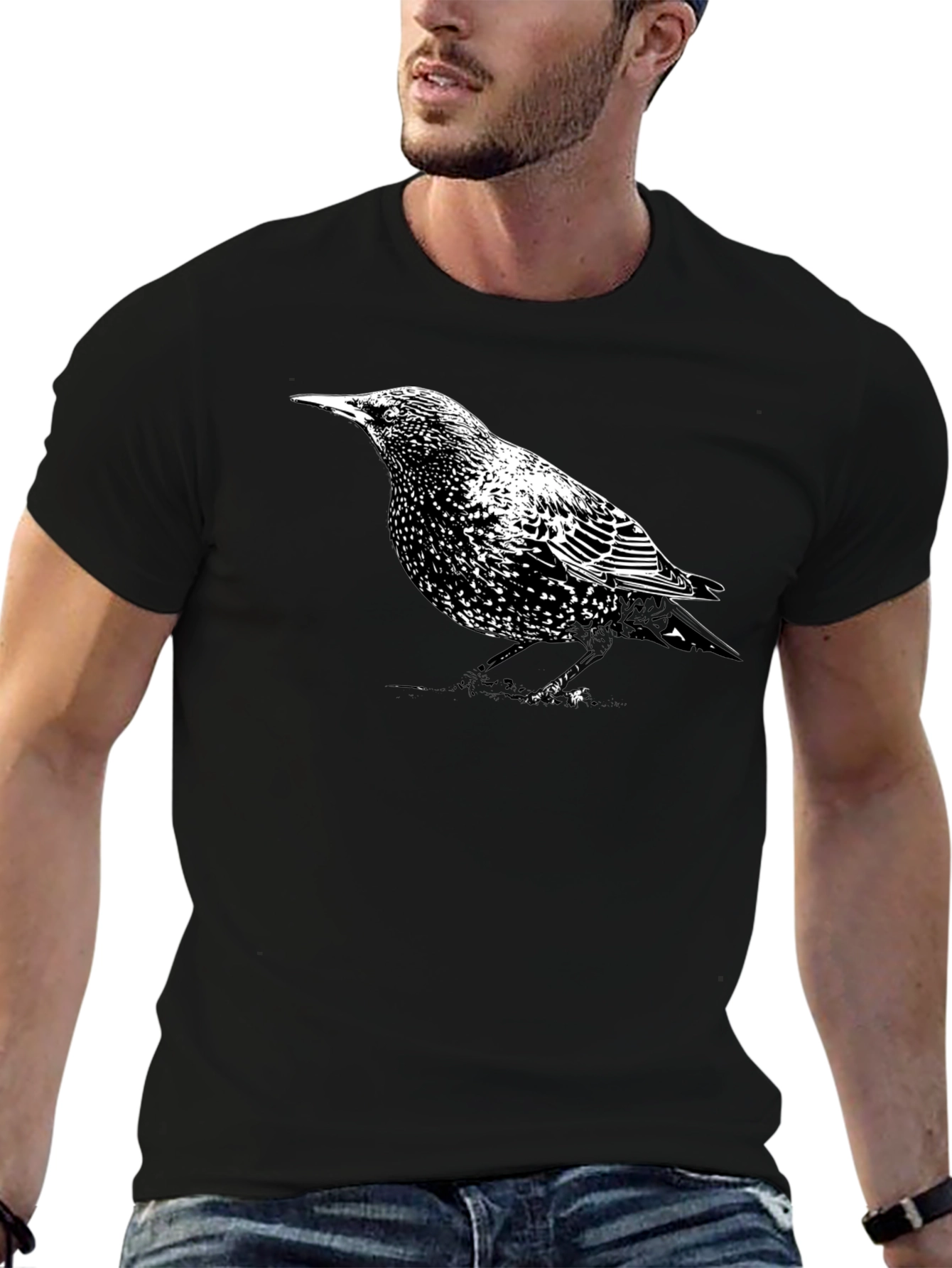 Starling Bird Graphic Tee - Stylish Mens Black T-Shirt