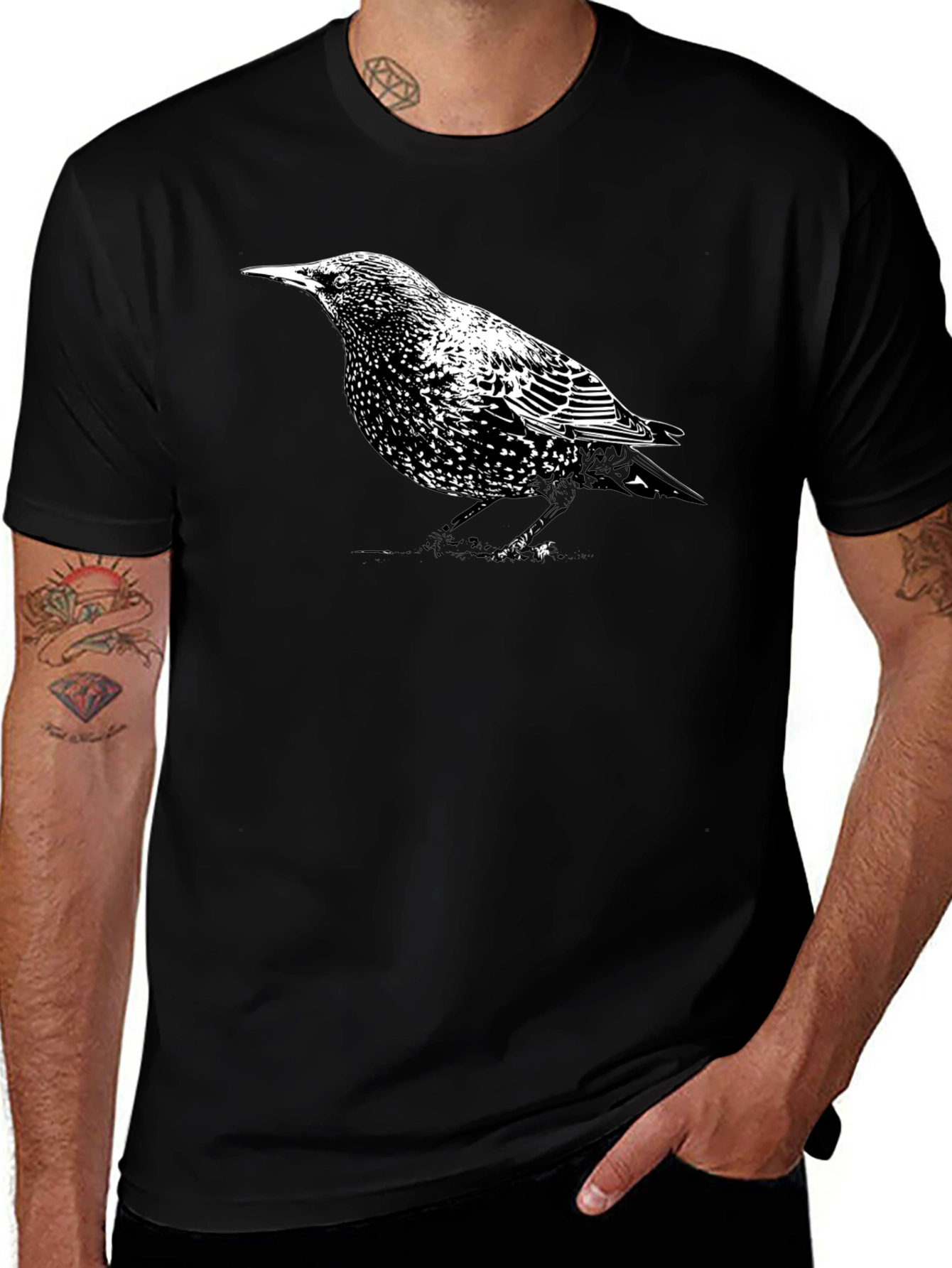 Starling Bird Graphic Tee - Stylish Mens Black T-Shirt
