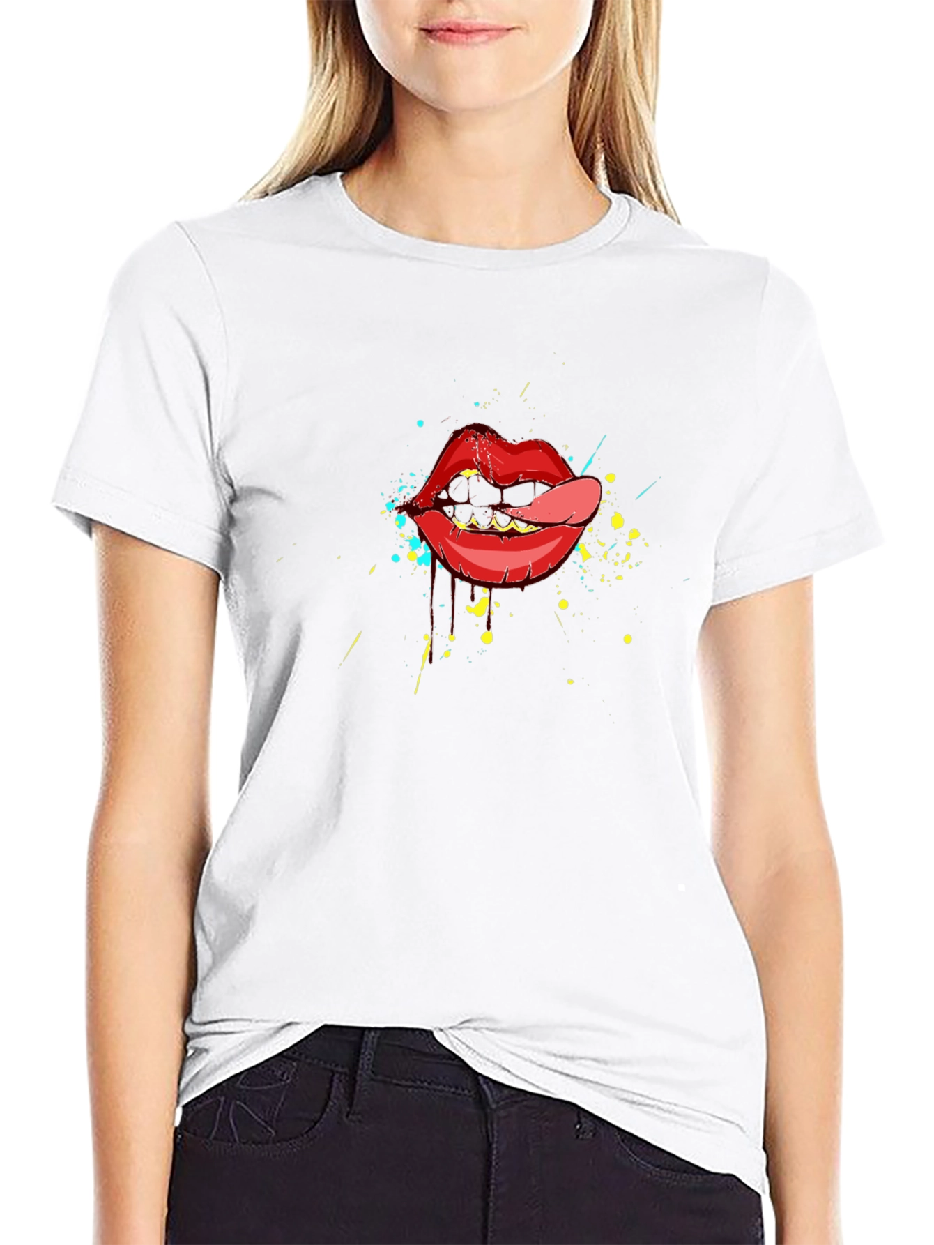 Lip Art Graphic Tee - Black Cotton T-Shirt