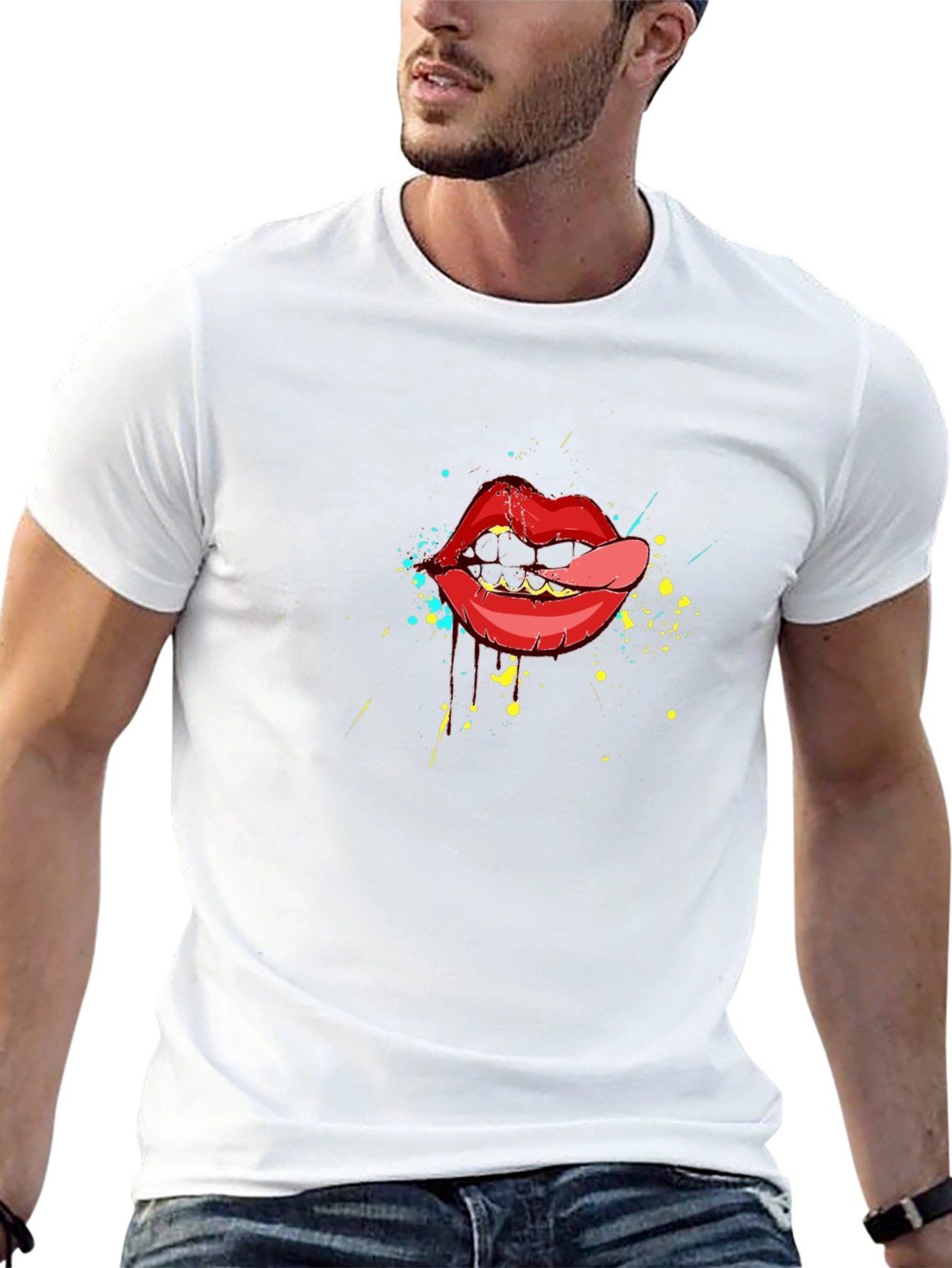 Lip Art Graphic Tee - Black Cotton T-Shirt