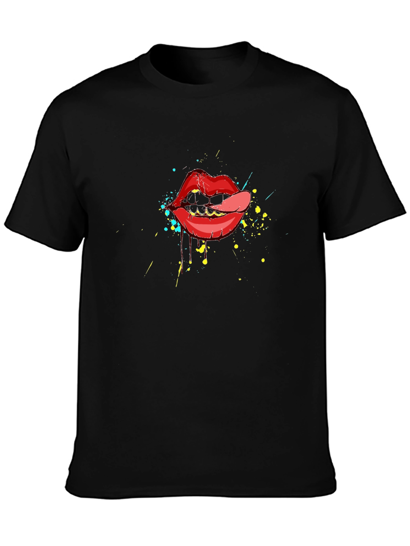 Lip Art Graphic Tee - Black Cotton T-Shirt