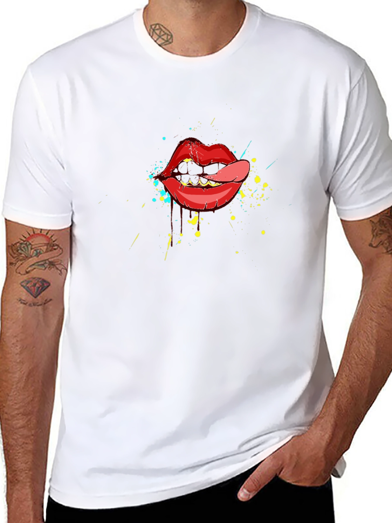 Lip Art Graphic Tee - Black Cotton T-Shirt