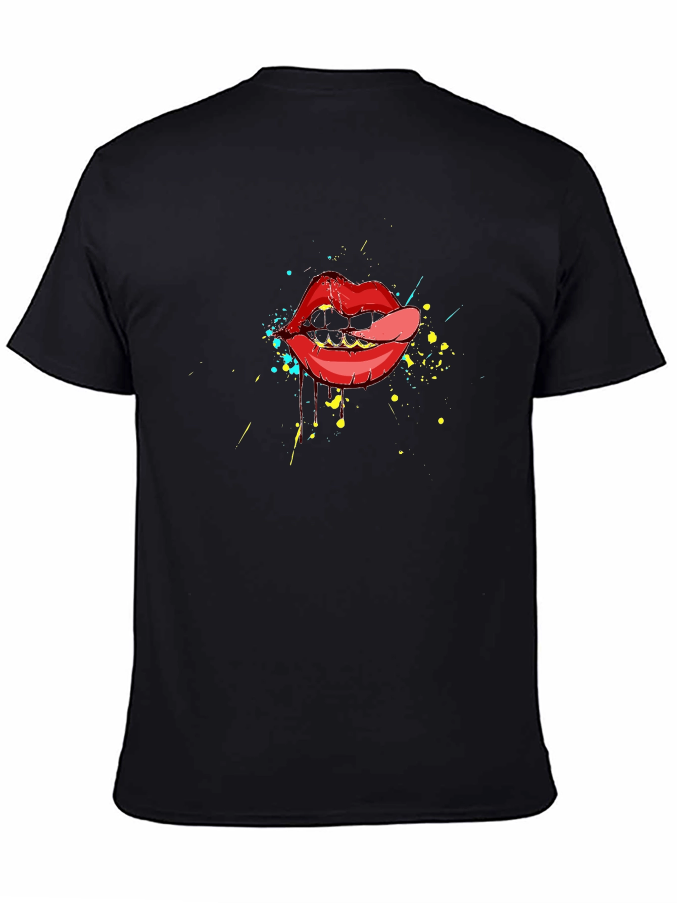 Lip Art Graphic Tee - Black Cotton T-Shirt