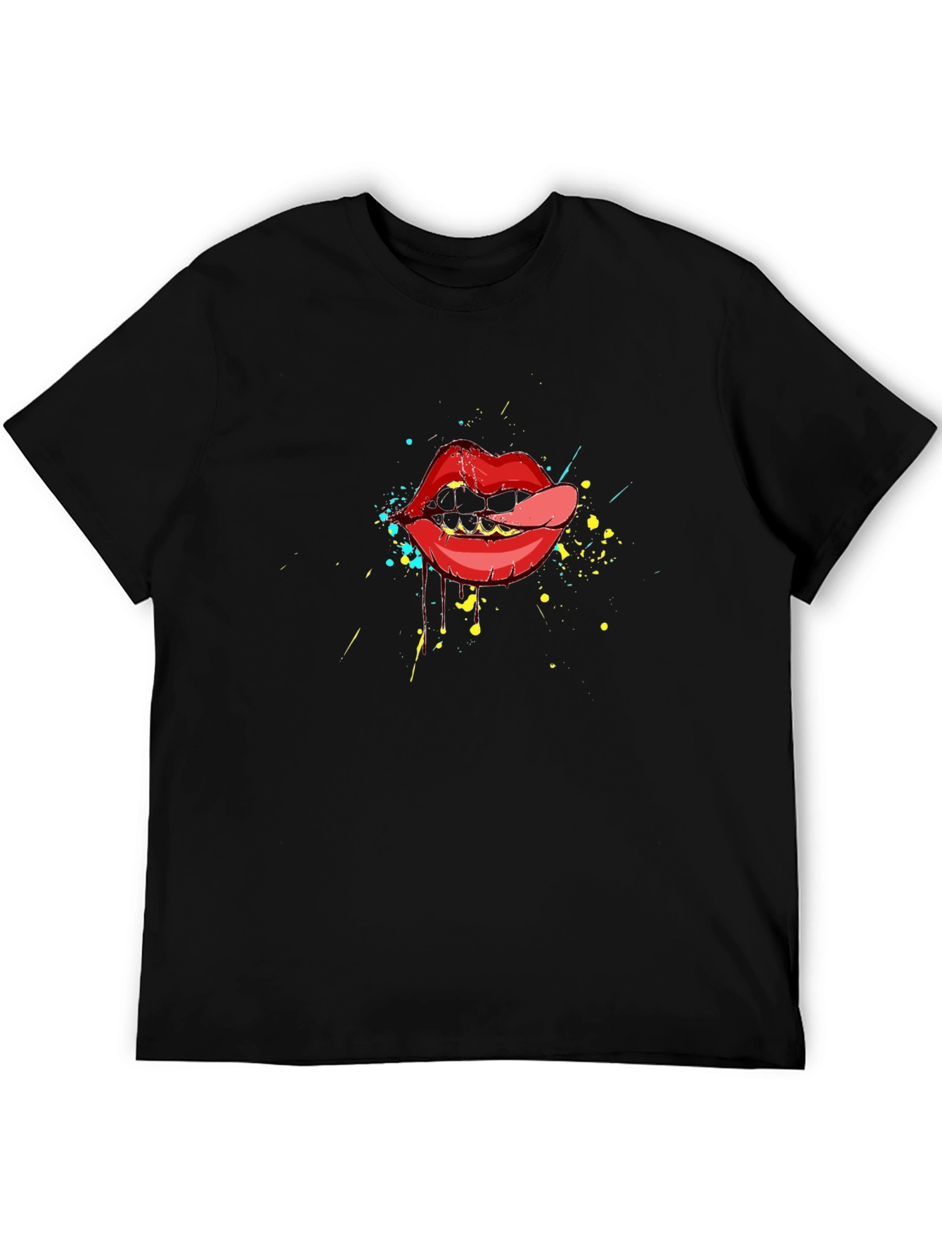 Lip Art Graphic Tee - Black Cotton T-Shirt