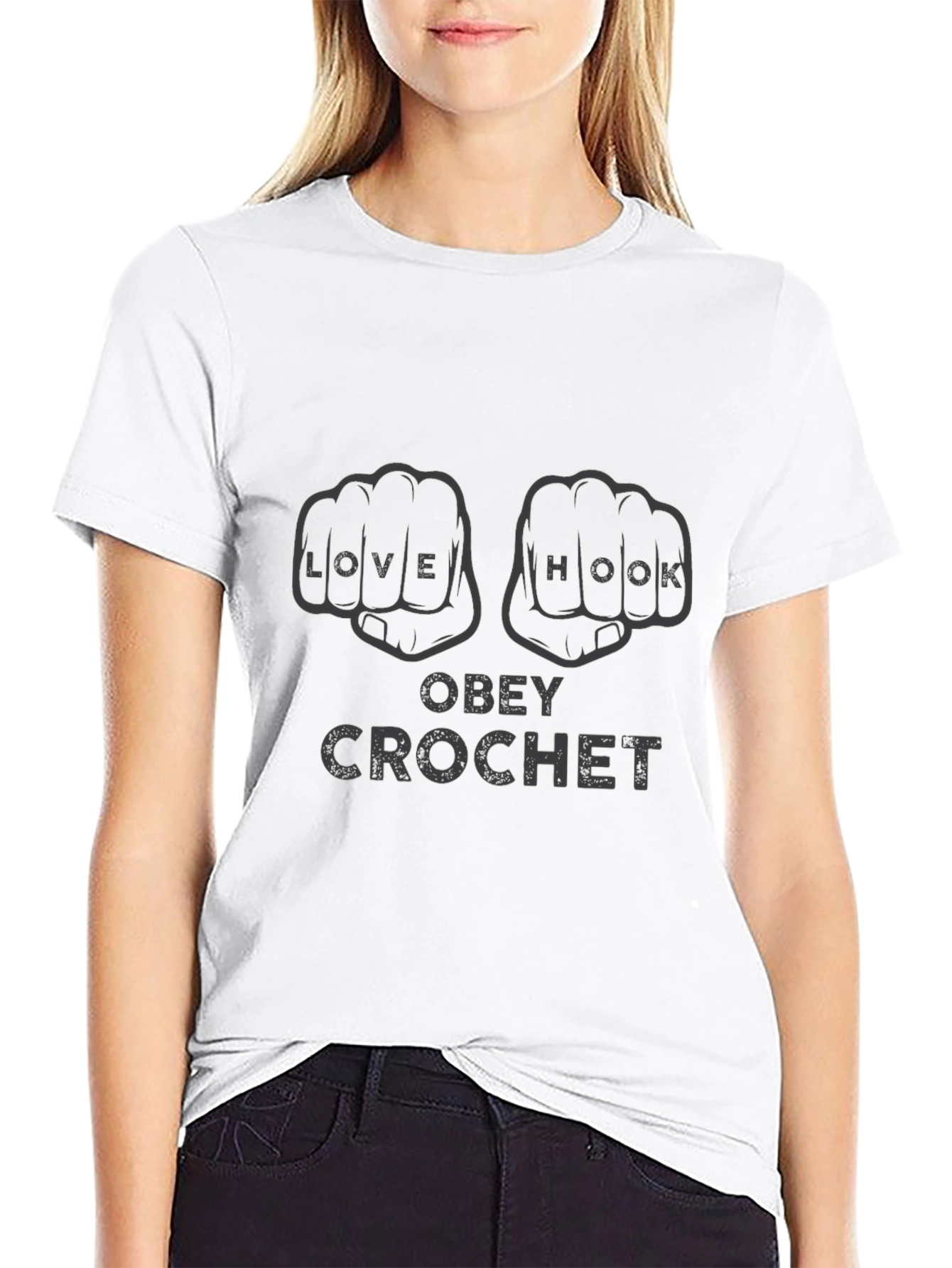Obey Crochet Graphic T-Shirt - Knitters Gift