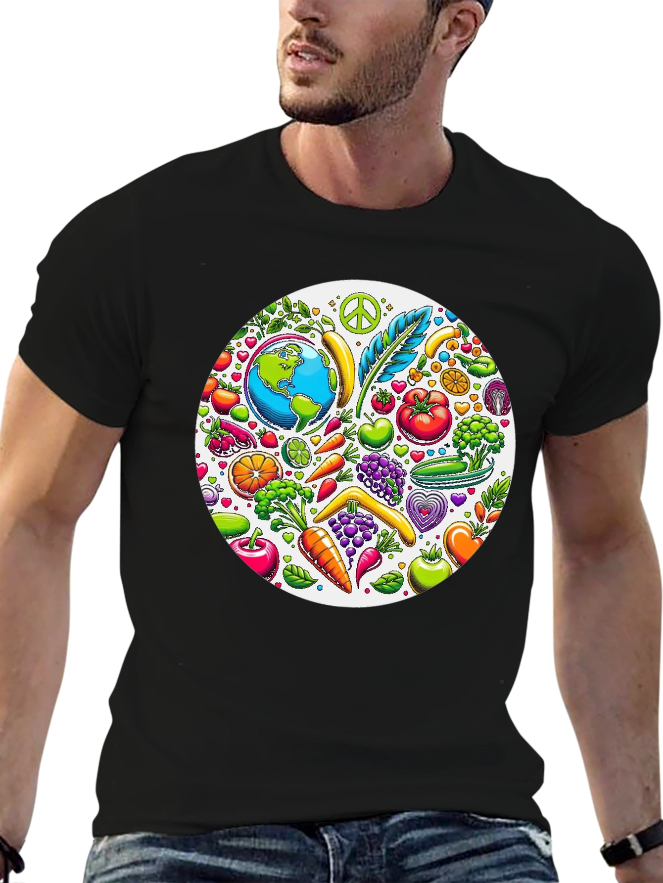 Vegan Earth Graphic Tee - Black