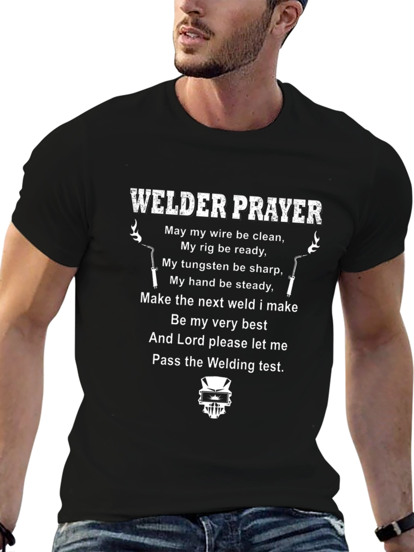 Welder Prayer Graphic T-Shirt - Black Cotton Tee