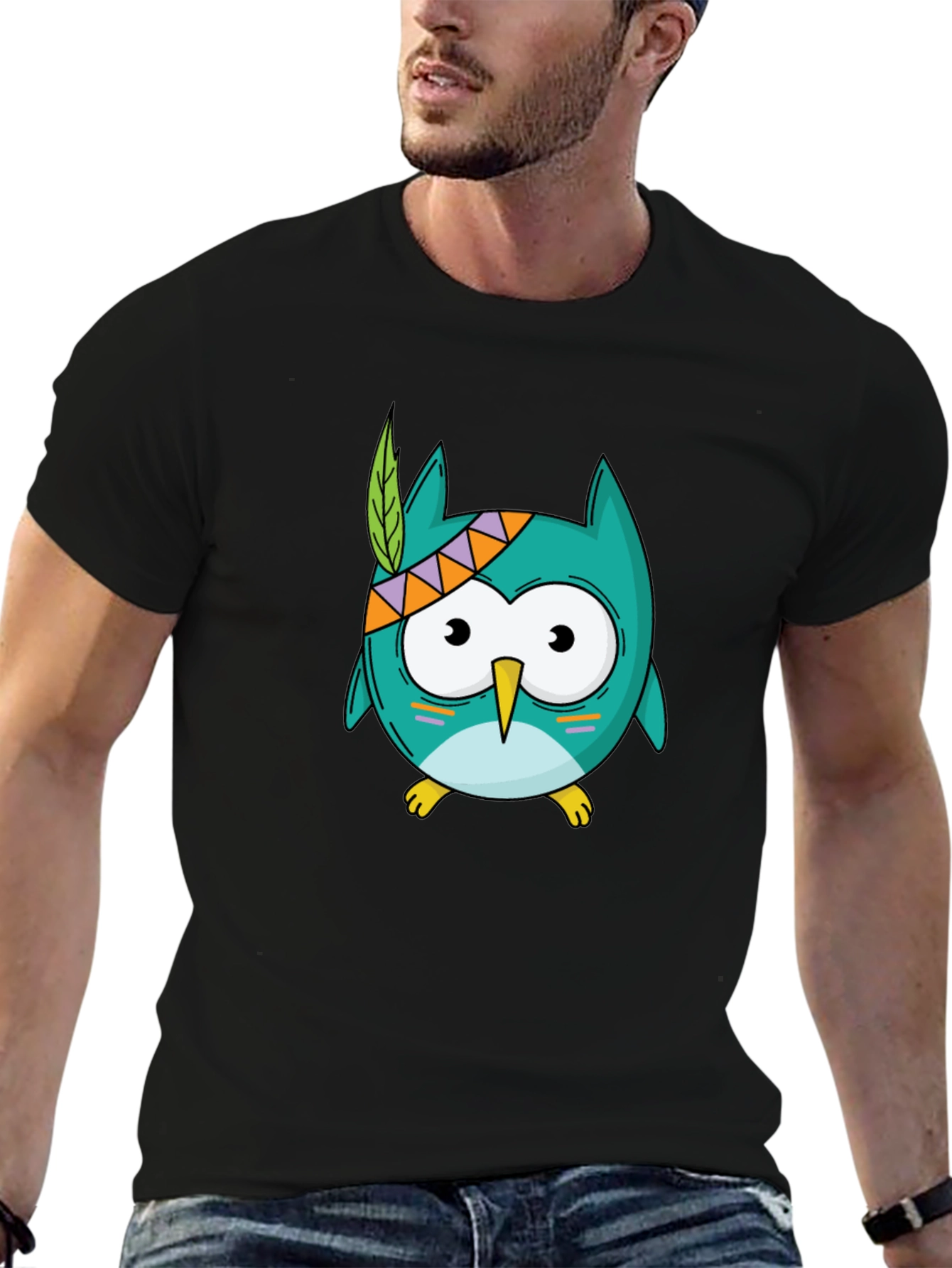 Cartoon Owl Graphic Tee - Unisex Black T-Shirt