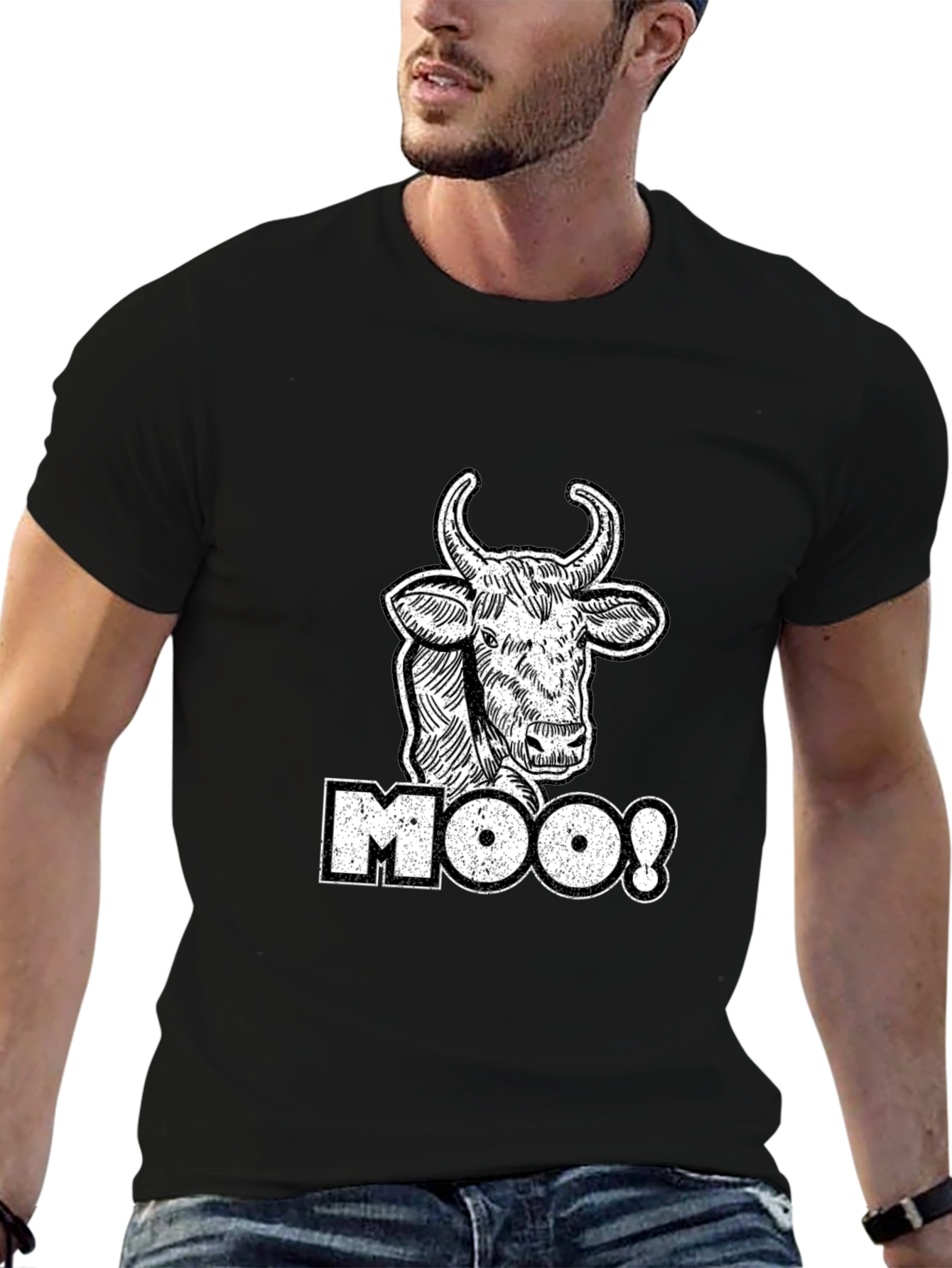 Moo! Cow Graphic Tee - Black Cotton T-Shirt