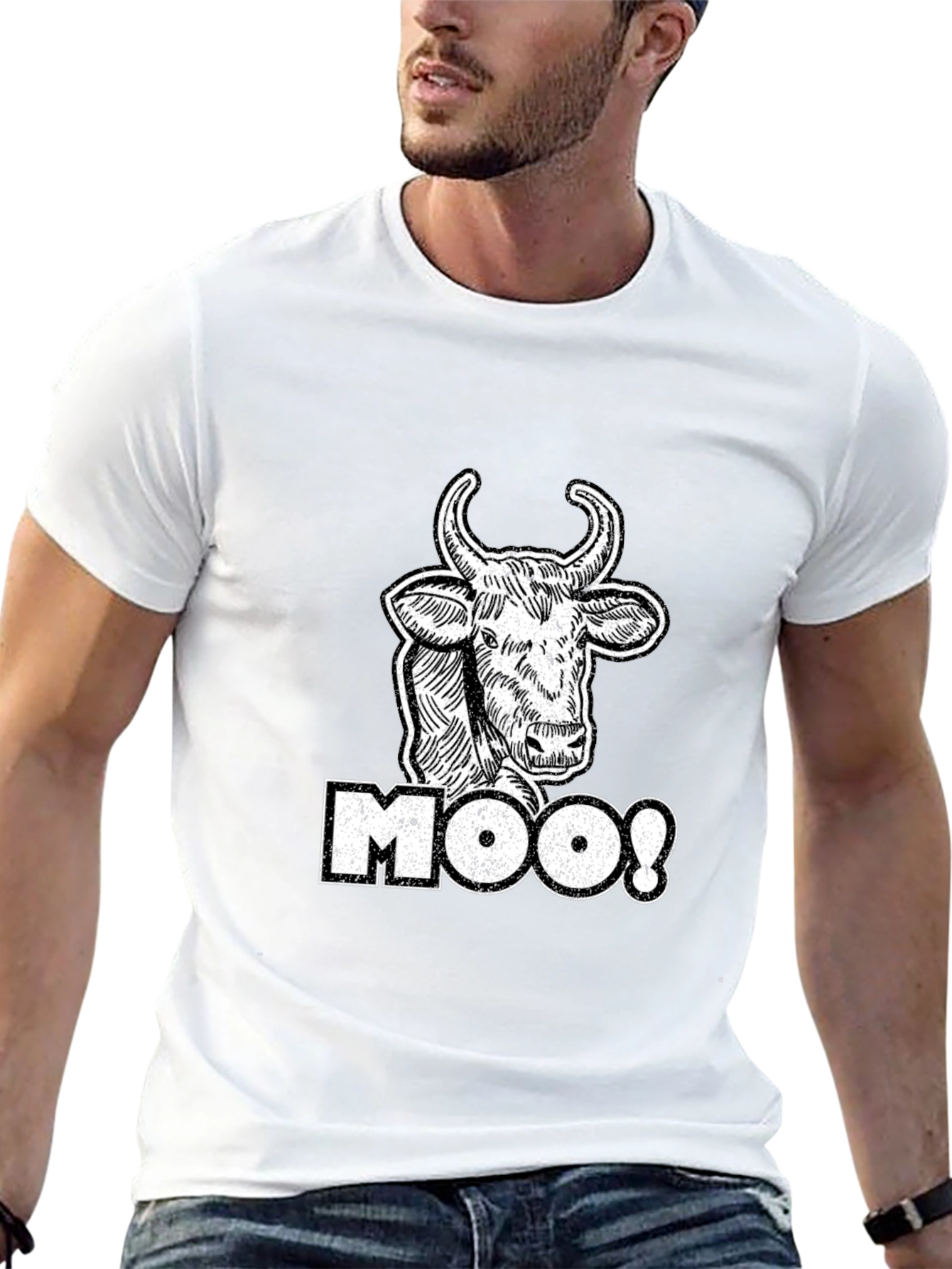 Moo! Cow Graphic Tee - Black Cotton T-Shirt