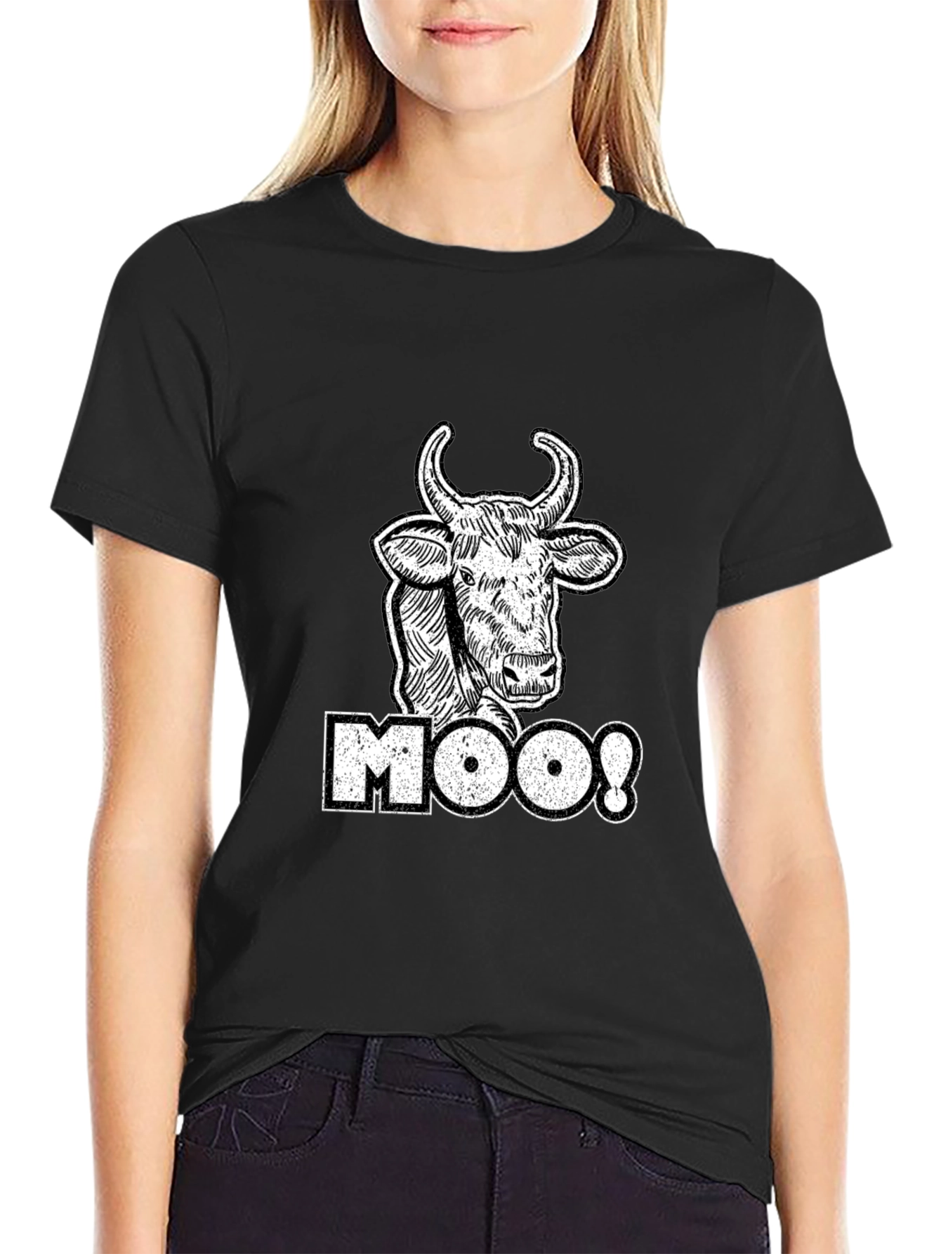 Moo! Cow Graphic Tee - Black Cotton T-Shirt