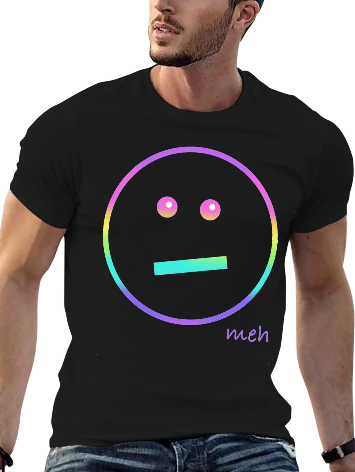 Meh Emoji Graphic T-Shirt - Black Casual Tee