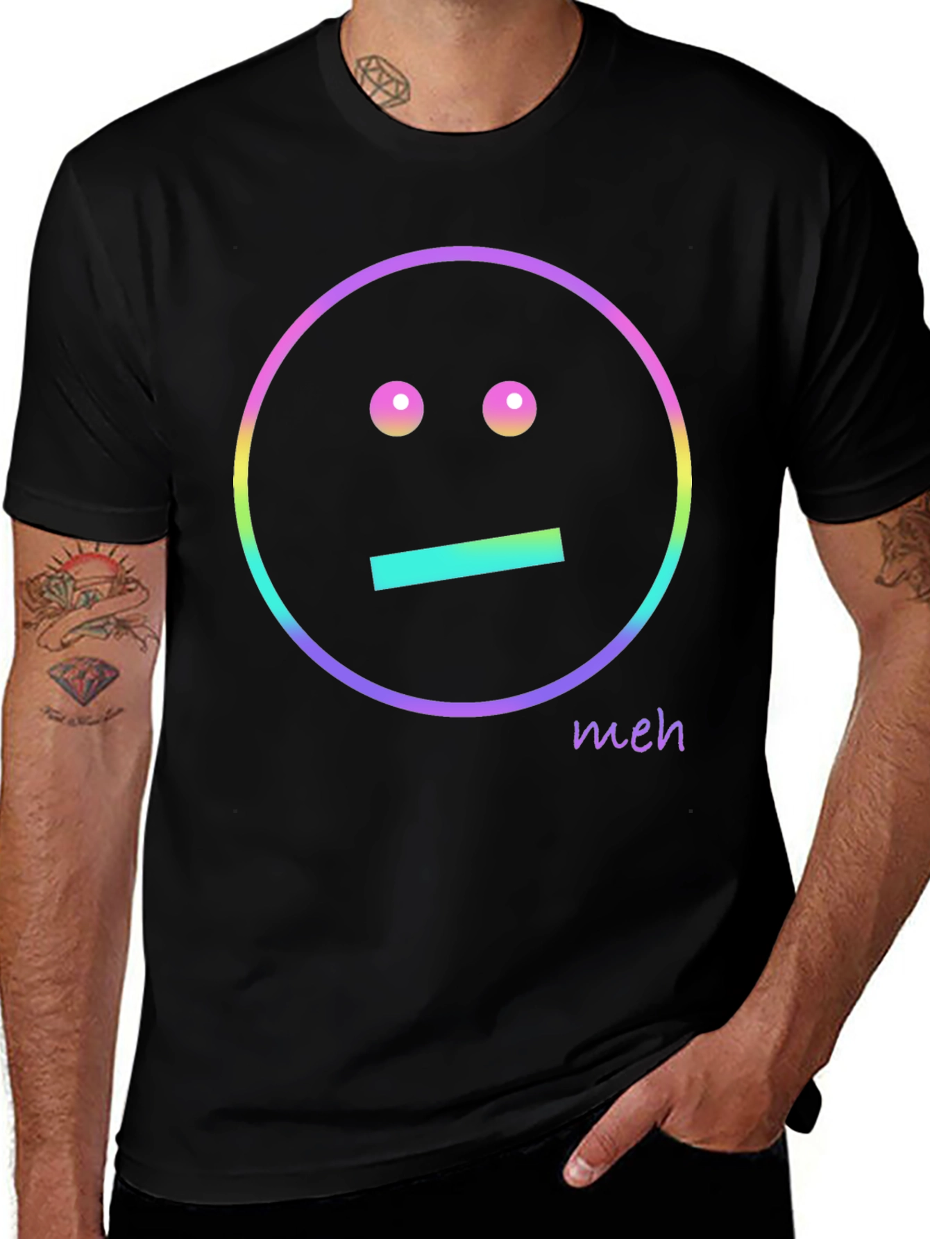 Meh Emoji Graphic T-Shirt - Black Casual Tee