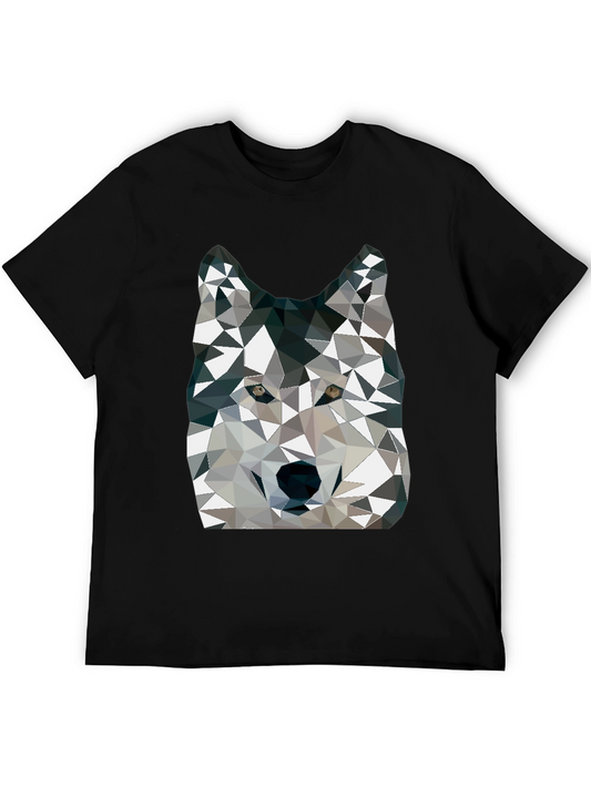 Geometric Wolf Graphic Print Crew Neck T-Shirt