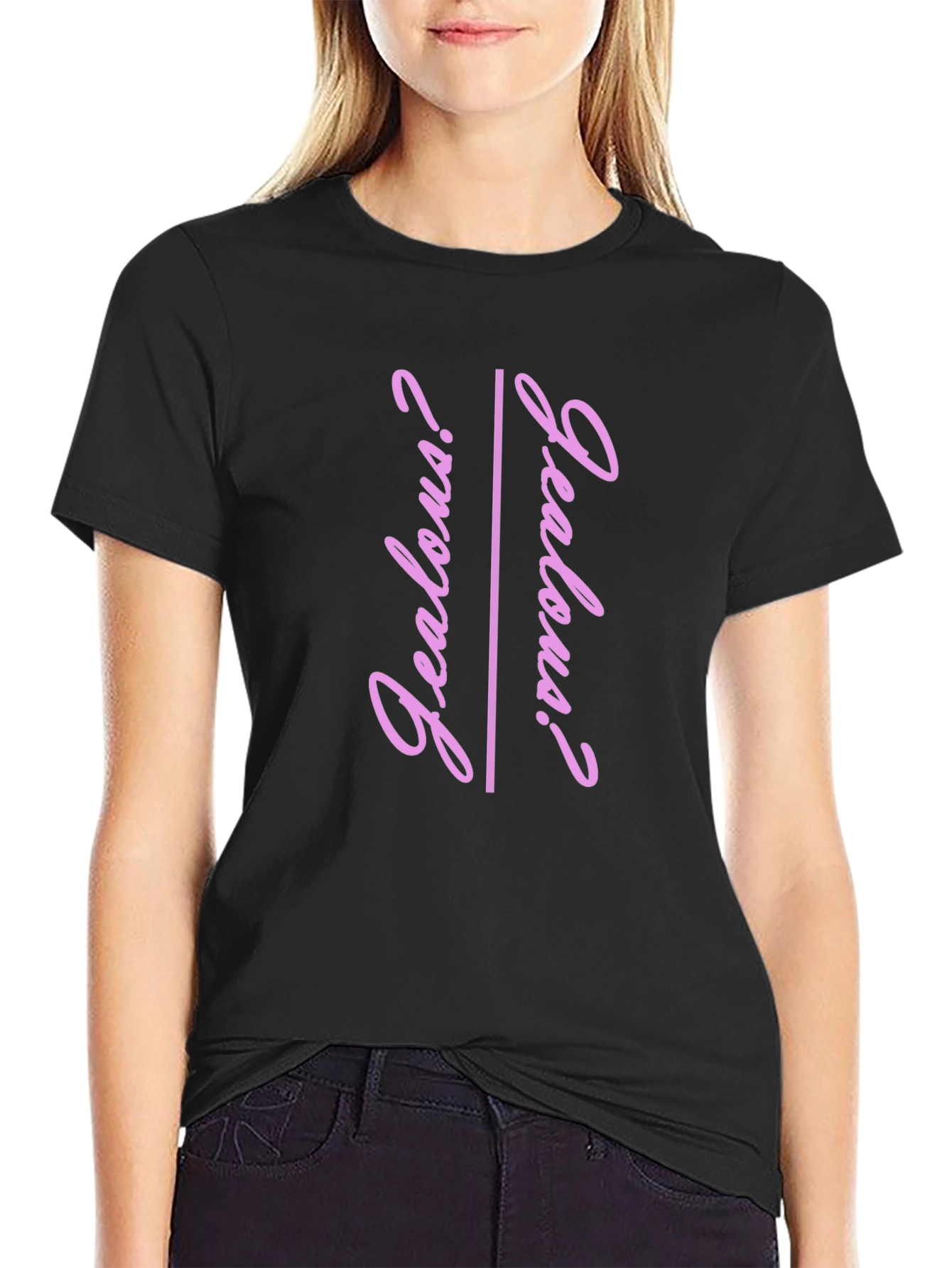 Jealous? Graphic Tee - Trendy Pink Text T-Shirt