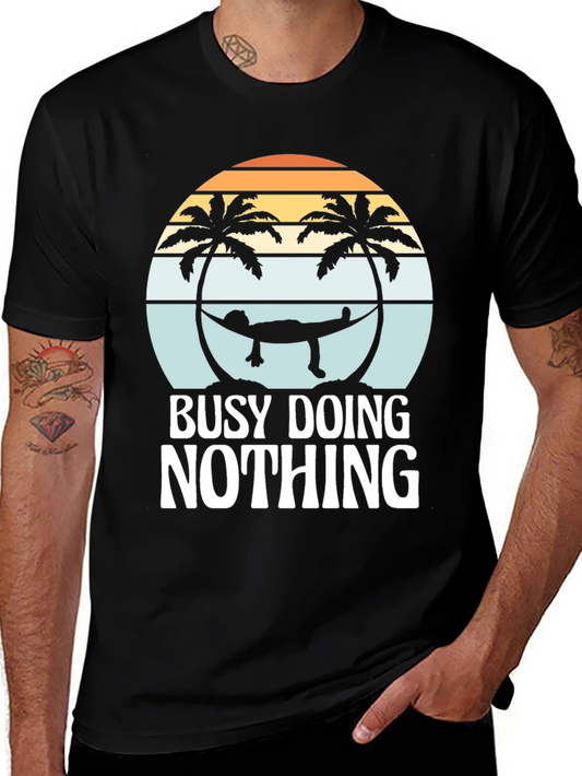 Busy Doing Nothing Graphic Tee - Relaxing Hammock Design