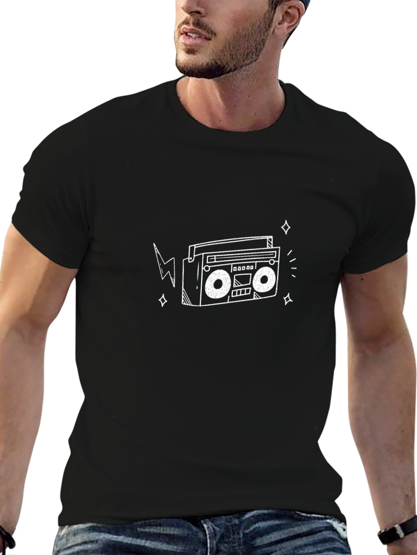 Retro Boombox Graphic T-Shirt - Black