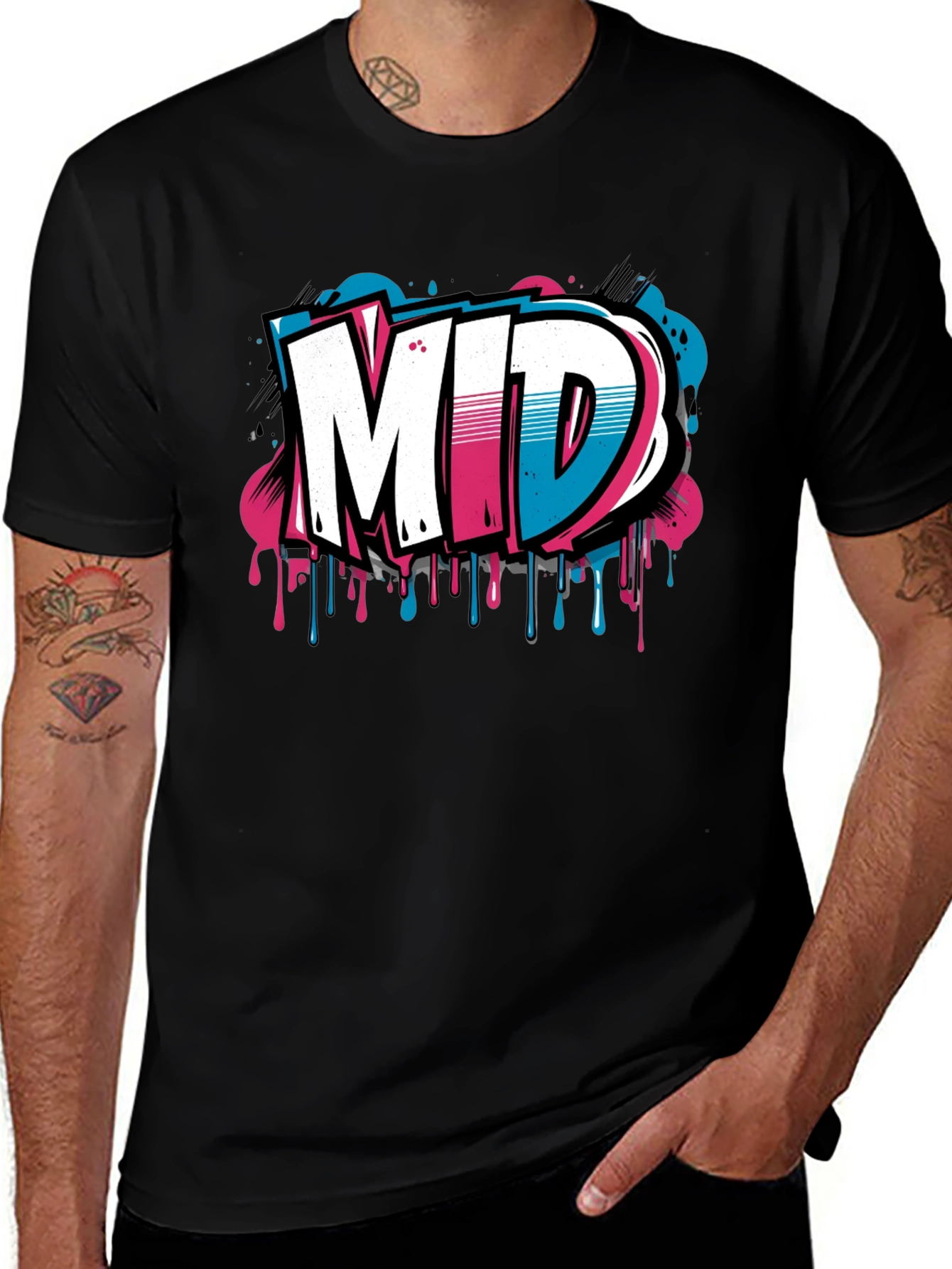 Mens Black Graphic T-Shirt - MID Graffiti Design