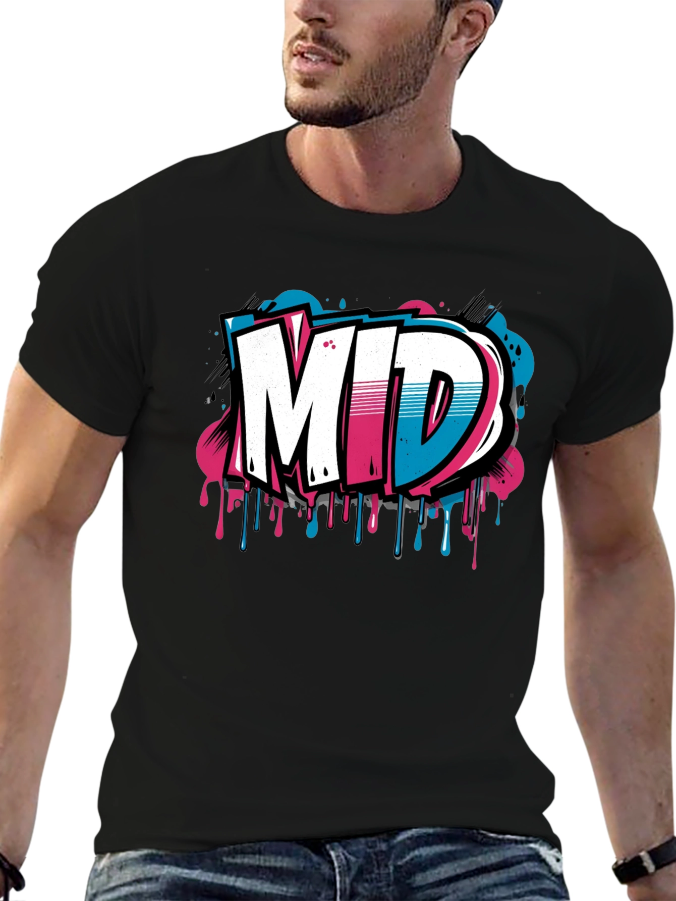 Mens Black Graphic T-Shirt - MID Graffiti Design