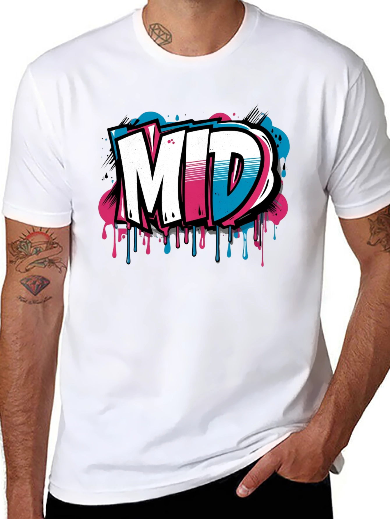 Mens Black Graphic T-Shirt - MID Graffiti Design