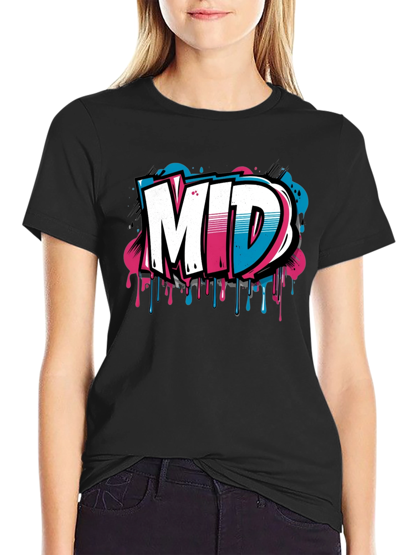 Mens Black Graphic T-Shirt - MID Graffiti Design