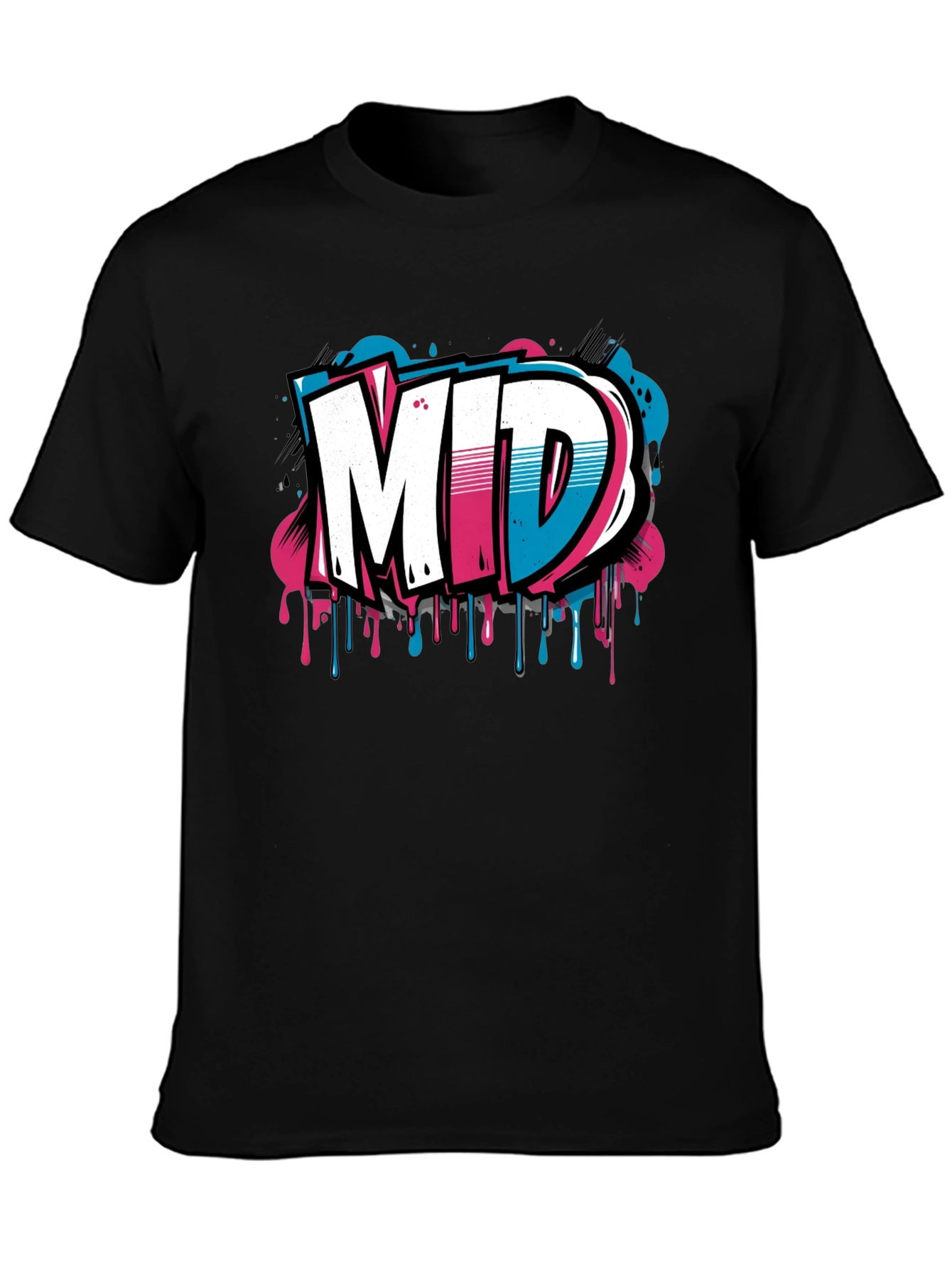 Mens Black Graphic T-Shirt - MID Graffiti Design