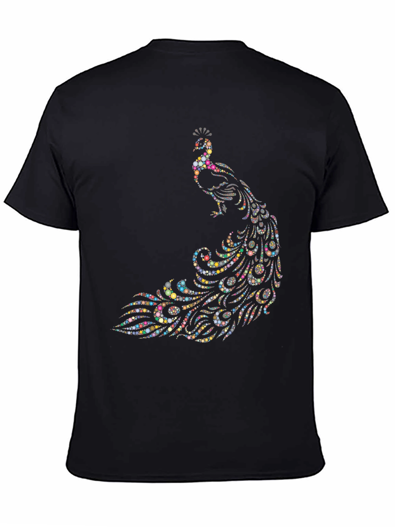 Peacock Dot Art Graphic Black T-Shirt