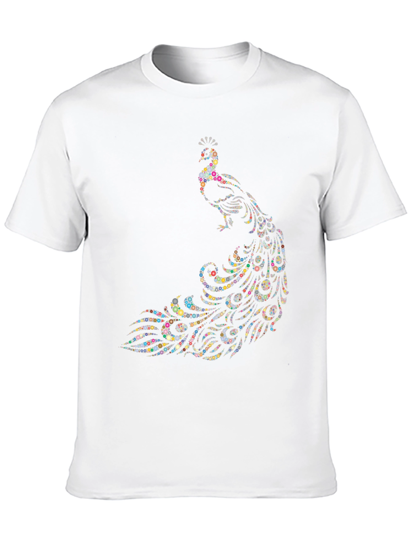 Peacock Dot Art Graphic Black T-Shirt