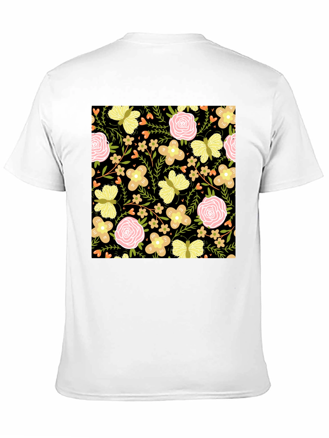 Floral & Butterfly Print Black T-Shirt