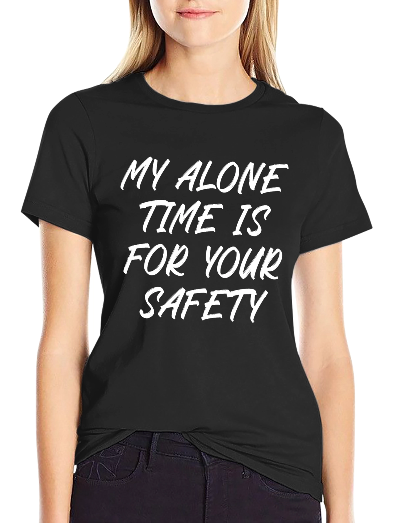 Alone Time Safety Slogan Tee - Black Cotton Shirt