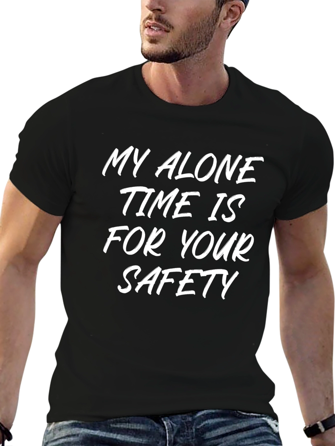 Alone Time Safety Slogan Tee - Black Cotton Shirt