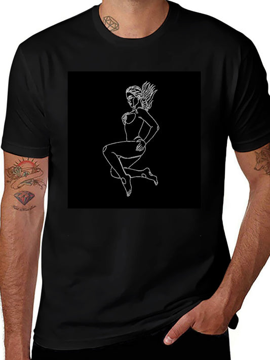 Black T-Shirt with Graphic Print - Woman Outline