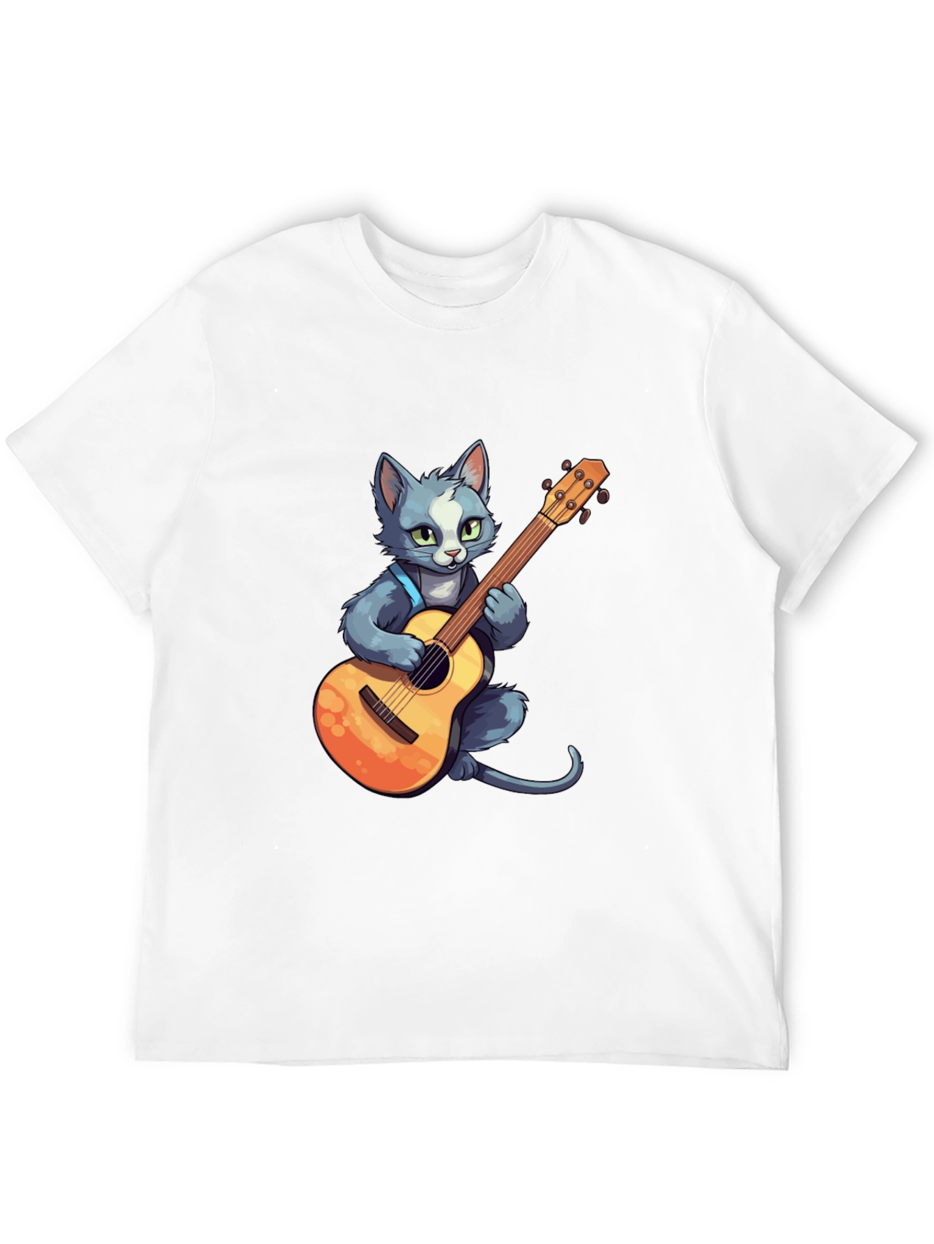 Cat Guitarist T-Shirt - Black Cotton Tee
